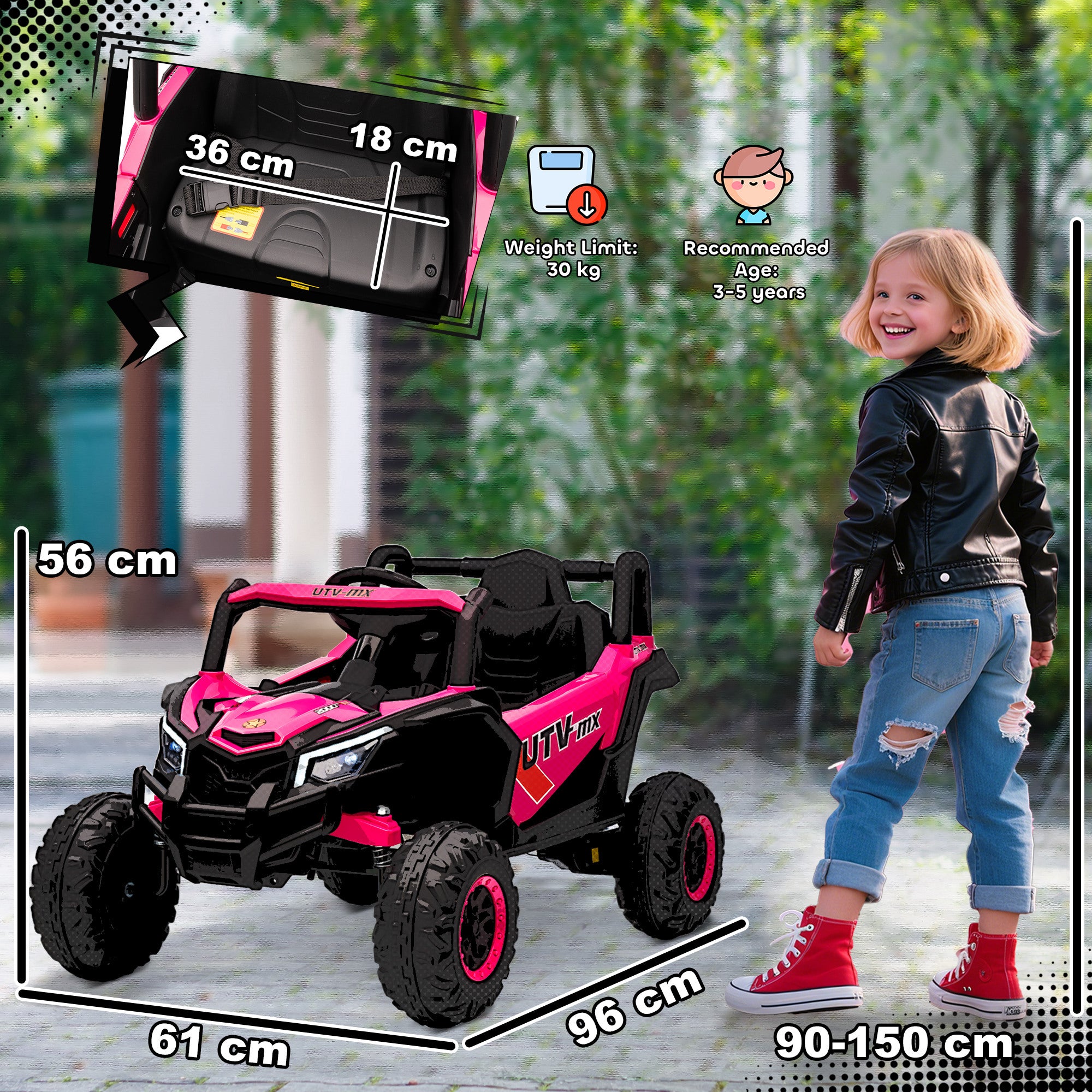 12V Kids Ride On Car with Remote Control, Kids Electric Car with Suspension System, Music, for Kids 3-5 Years, Pink