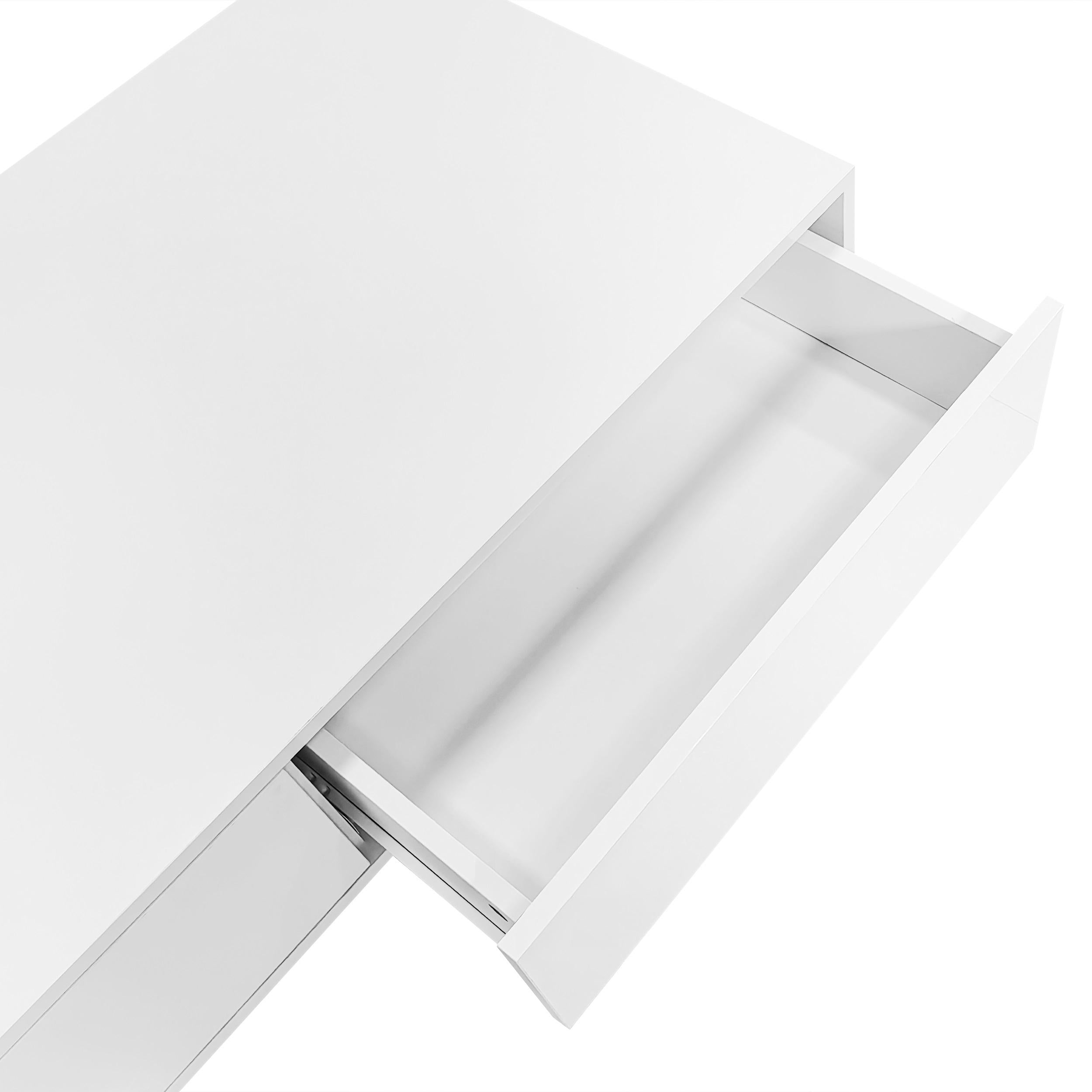 High Gloss LED Coffee Table with 2 Drawers and Bluetooth Control, Tea Table with Particle Board, 115L x 55W x 34H cm, White