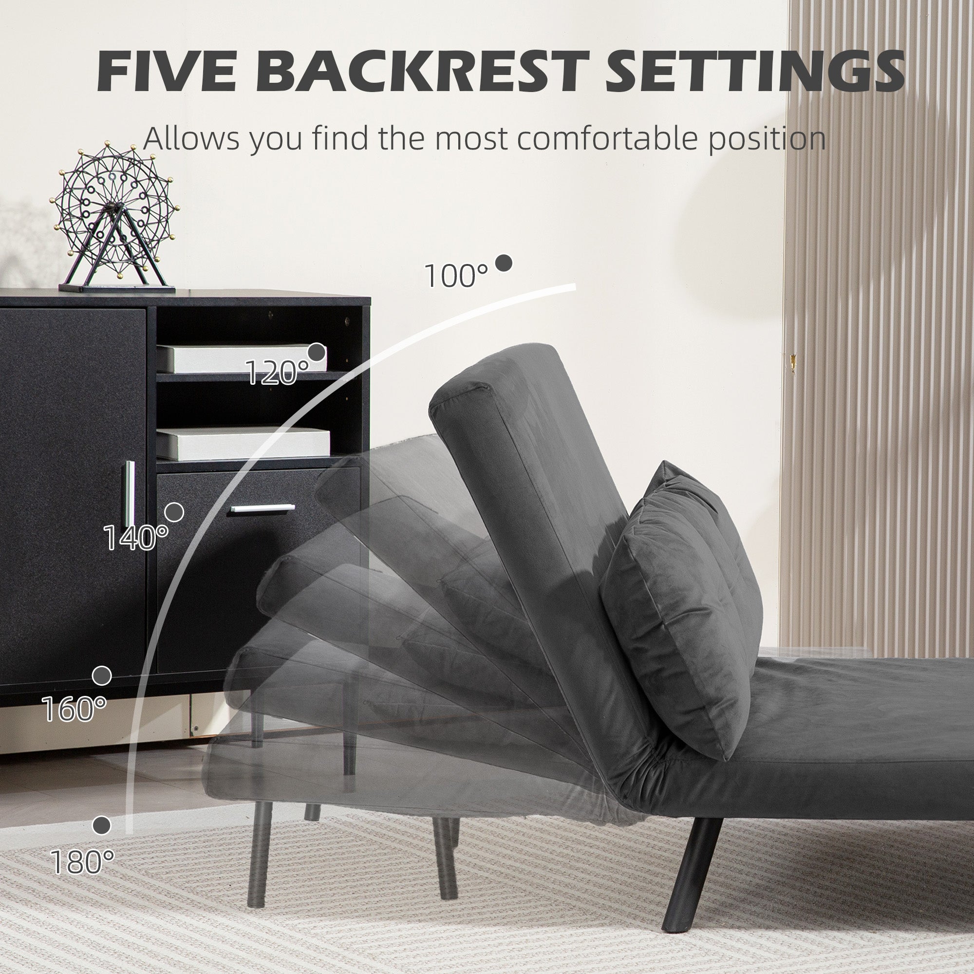 4-in-1 Velvet-Feel Double Sofa Bed with Pillows - Dark Grey