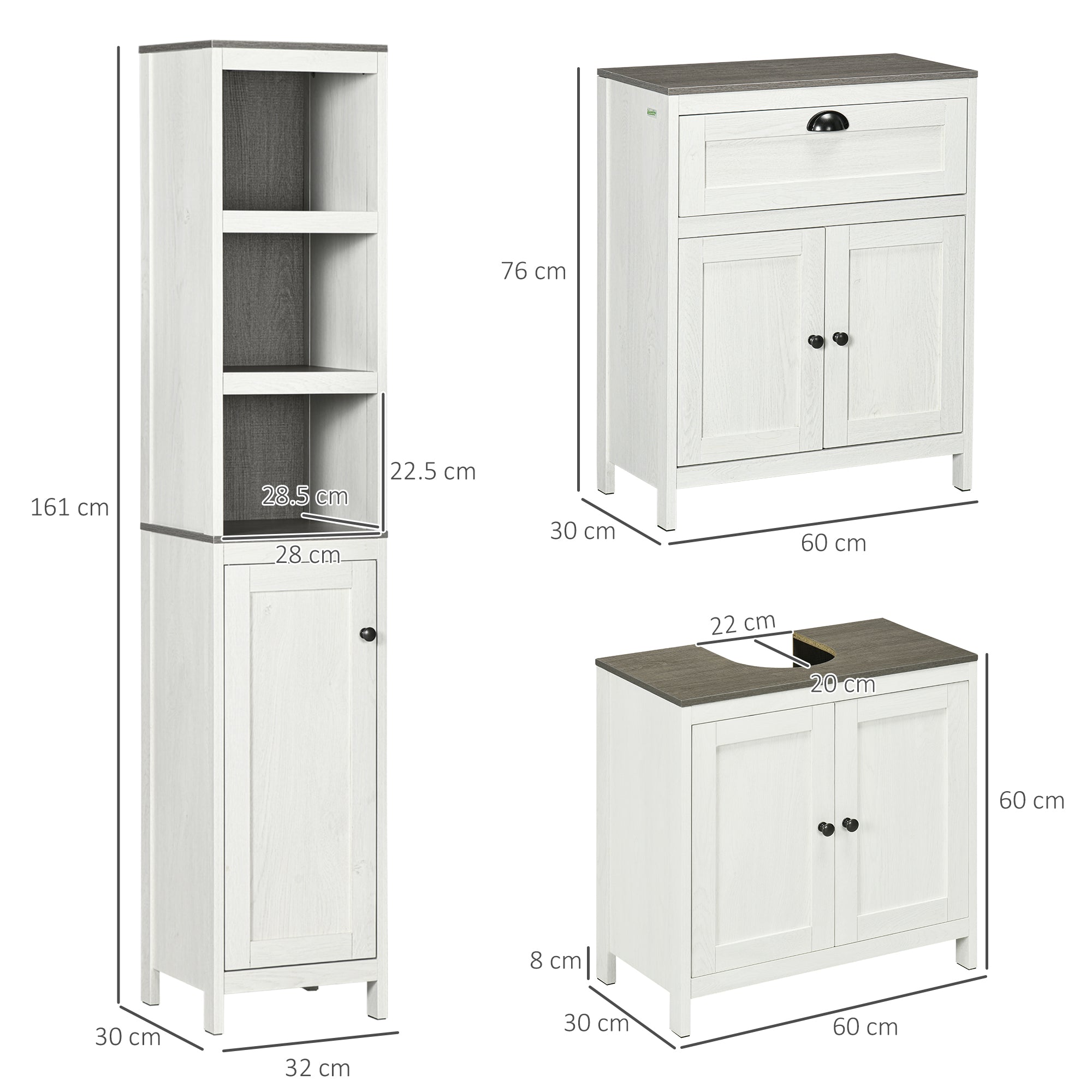 Bathroom Furniture Set with Adjustable Shelves, 6-Tier Tall Bathroom Storage Cabinet, Floor Cabinet with Drawer, Under Sink Cabinet, Antique White