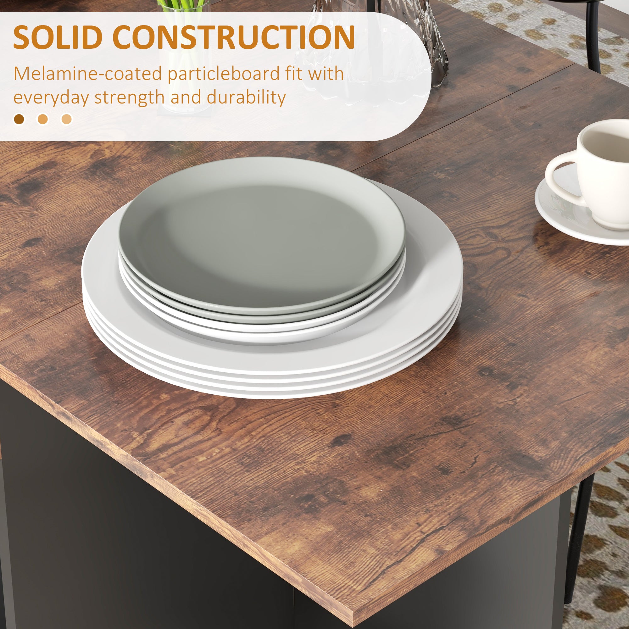 Folding Drop Leaf Dining Table with Drawer and Storage Shelves for Small Spaces - Rustic Brown