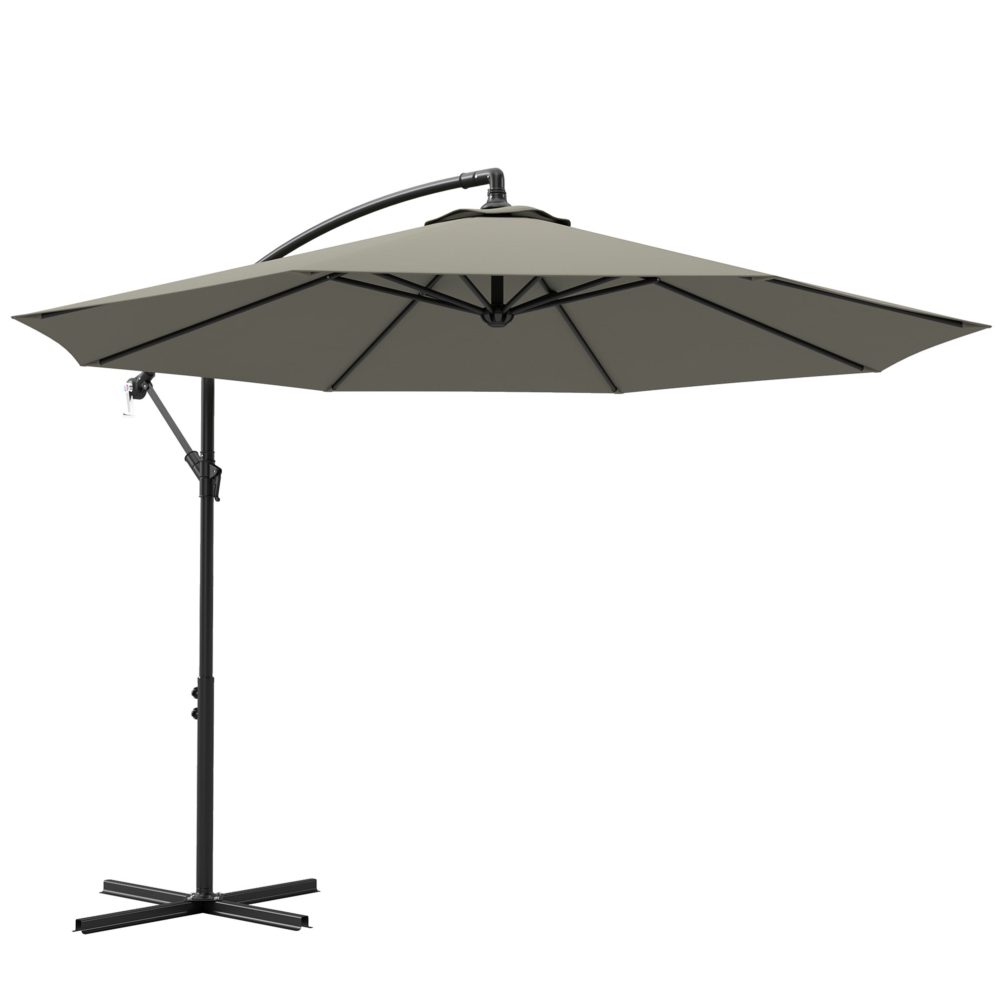 3m Overhanging Cantilever Parasol, with Cross Base - Light Grey
