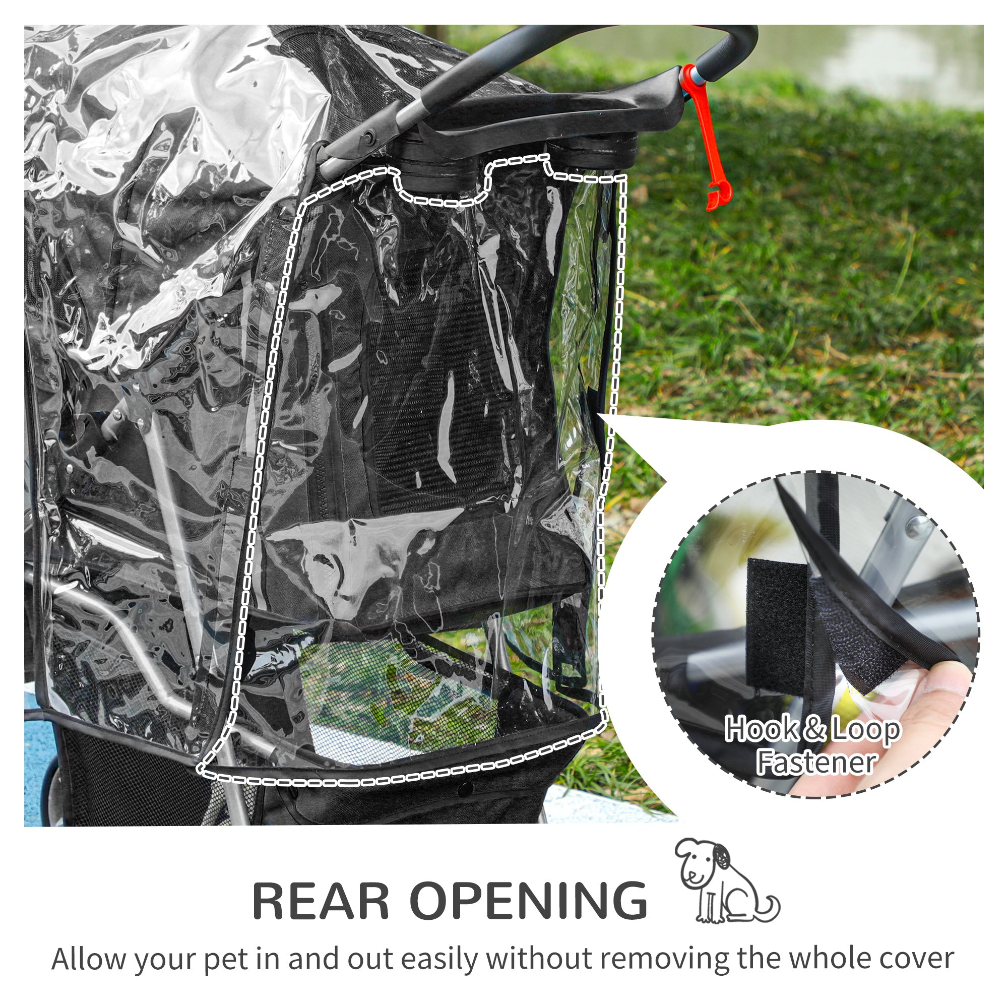 Pet Travel Stroller with Rain Cover, 4 Wheels Foldable Travel Carriage with Wheels Zipper Entry Cup Holder Storage Basket Black