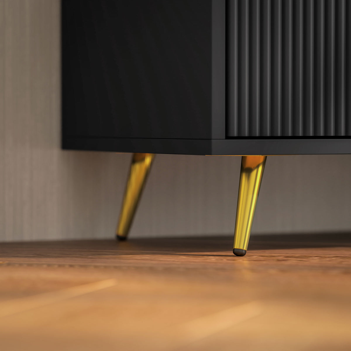 Modern TV Stand Cabinet for TVs up to 55" with 2 Shelves & 2 Cabinets, Cable Management - Black