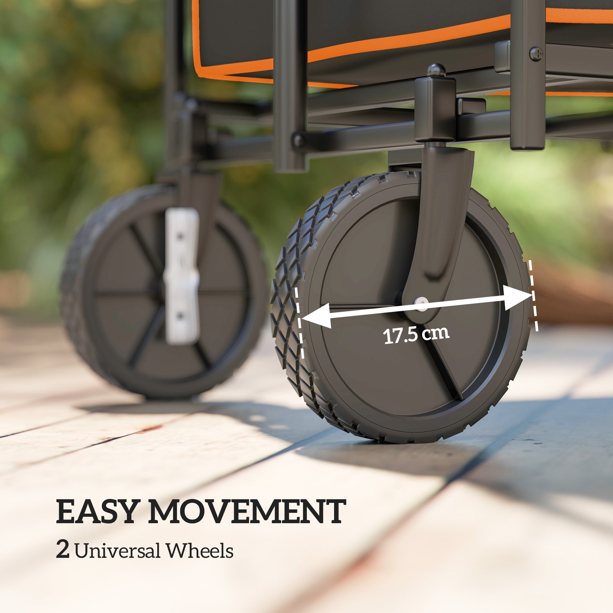 160L Festival Trolley on Wheels, Folding Camping Trolley Cart w/ Tailgate, 100kg Heavy Duty Garden Collapsible Folding Wagon w/Adjustable Handle, Carry Bag for Beach Picnic, Black and Orange