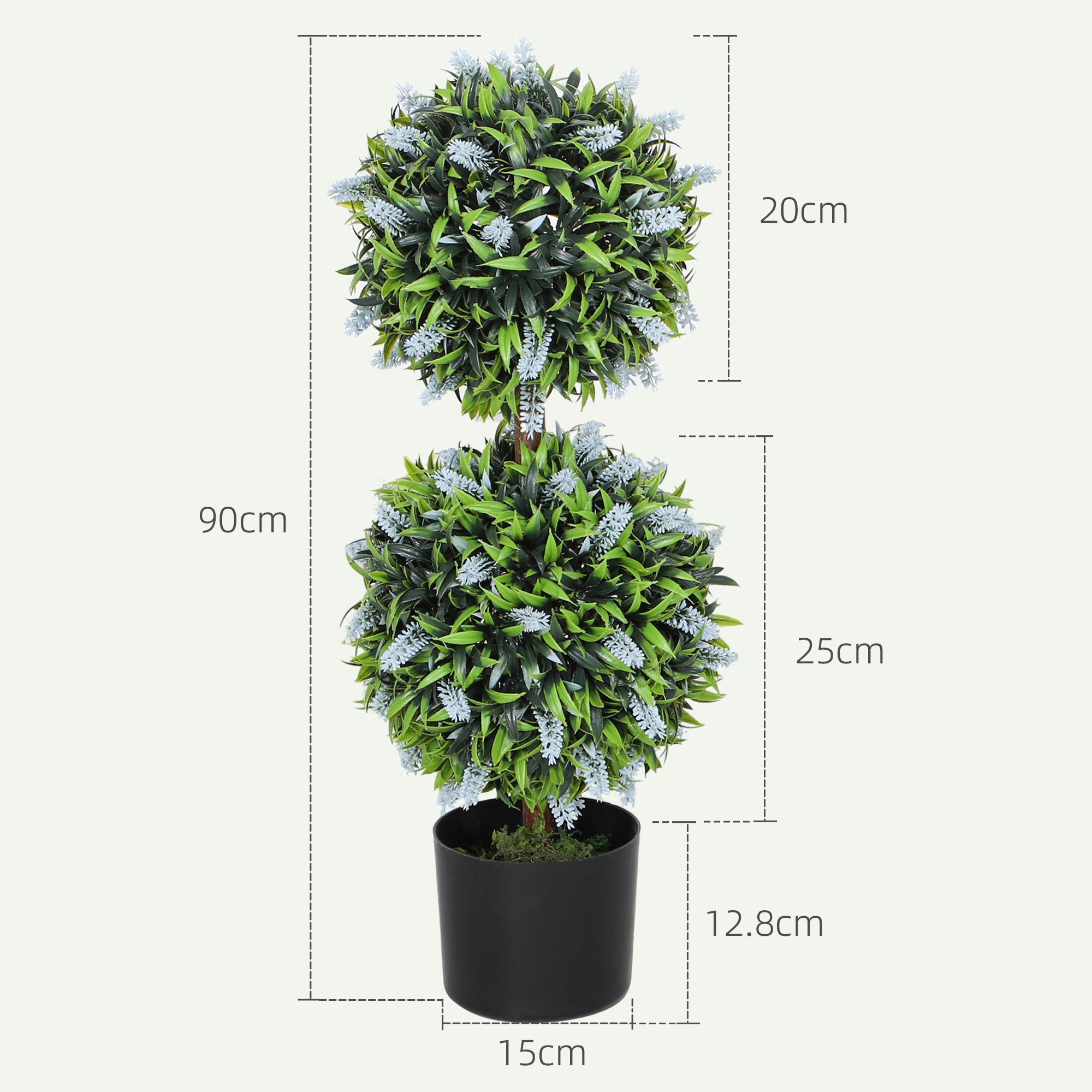 Set of 2 Decorative Artificial Plants Ball Trees with Lavender Flowers in Pot Fake Plants for Home Indoor Outdoor Decor, 70cm, Blue