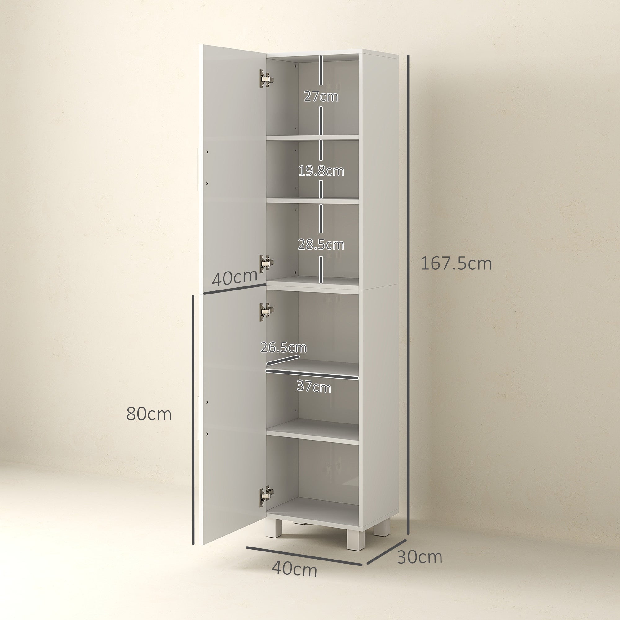 Tall Freestanding Bathroom Cabinet with Adjustable Shelves and Double Doors - White