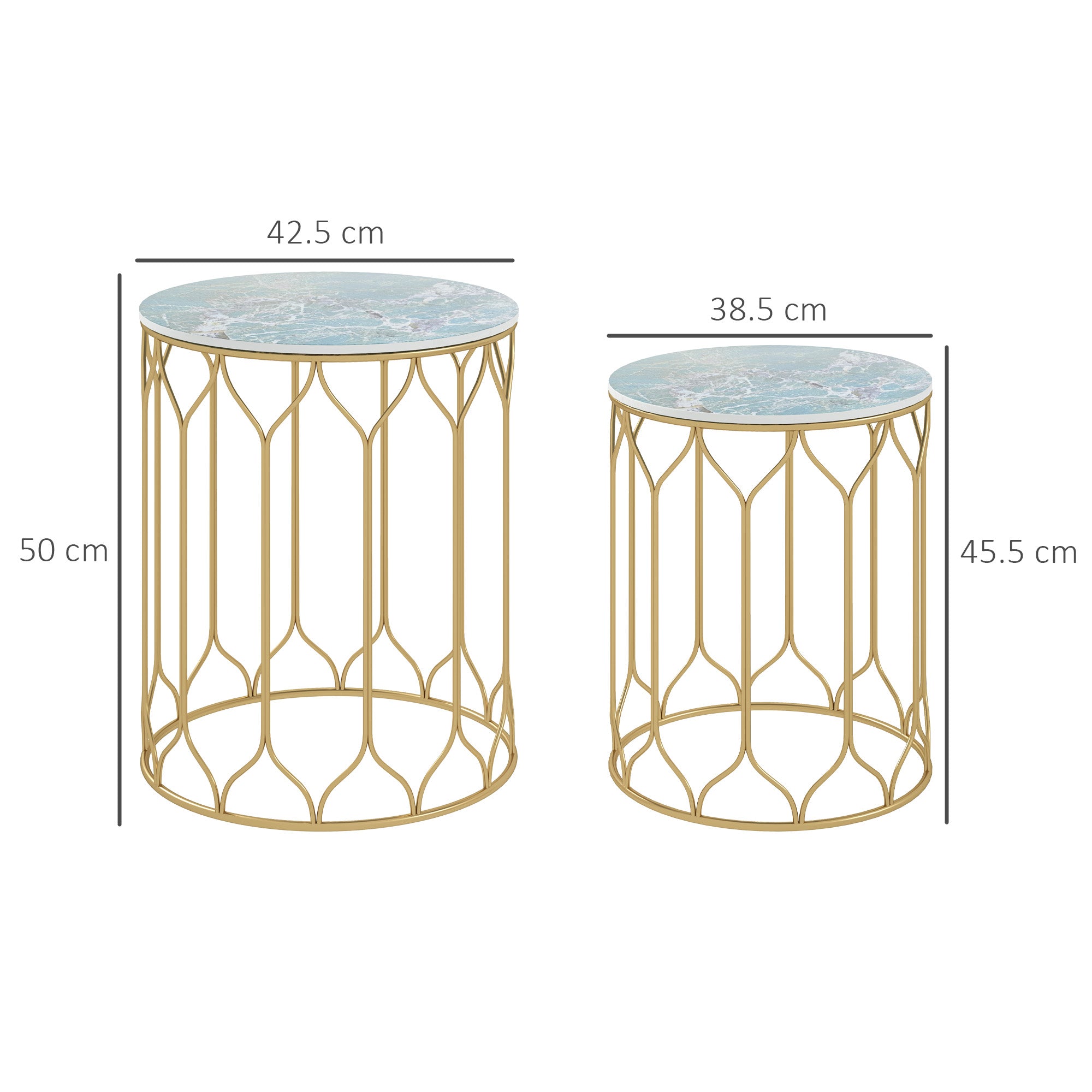 Set of 2 Nesting Garden Side Tables with Ceramic Tile Top Multicoloured