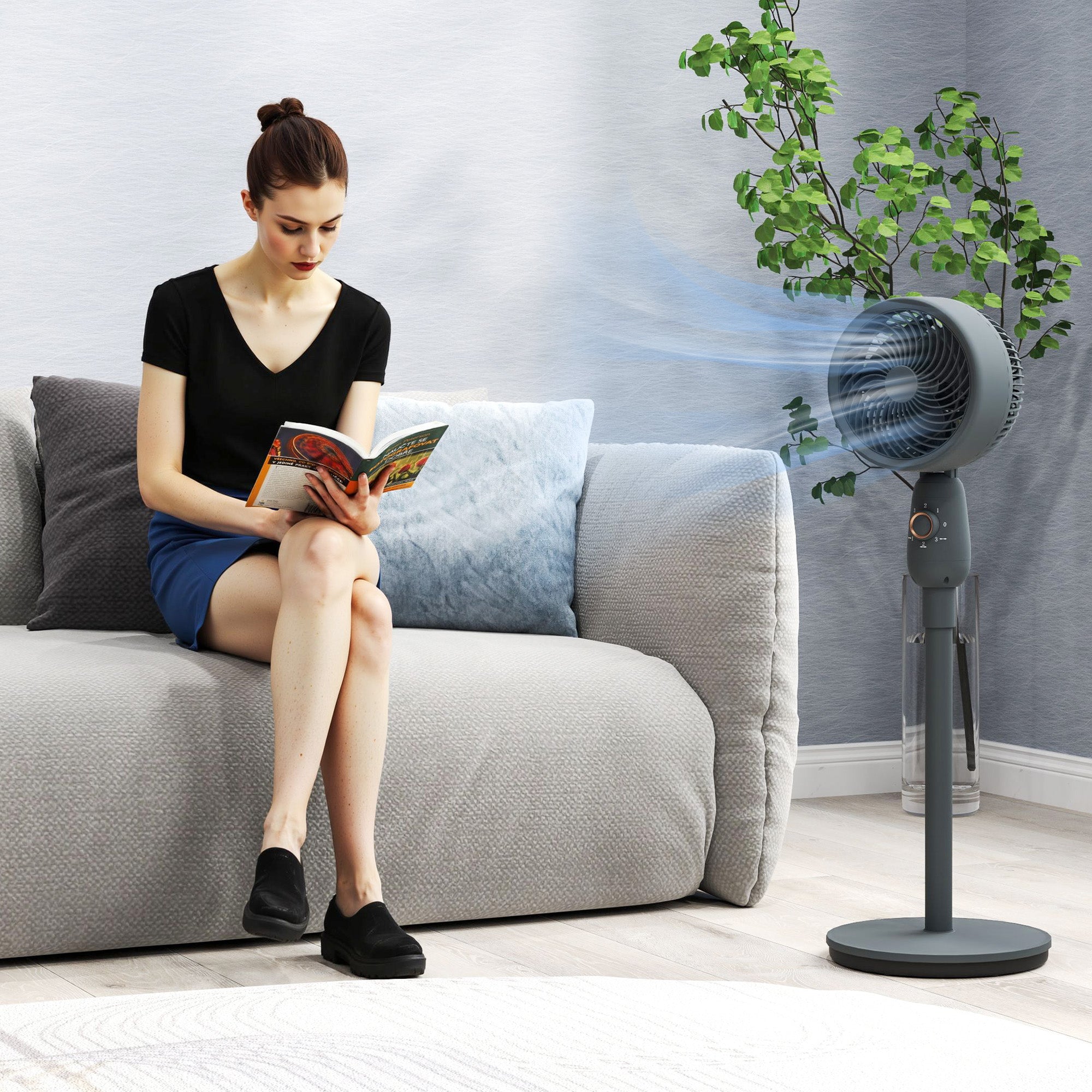 Pedestal Fan, Powerful Air Circulator, 12 Inch Floor Standing Fan with 3 Speed Settings, Oscillating Function for Bedroom, Home and Office, Grey