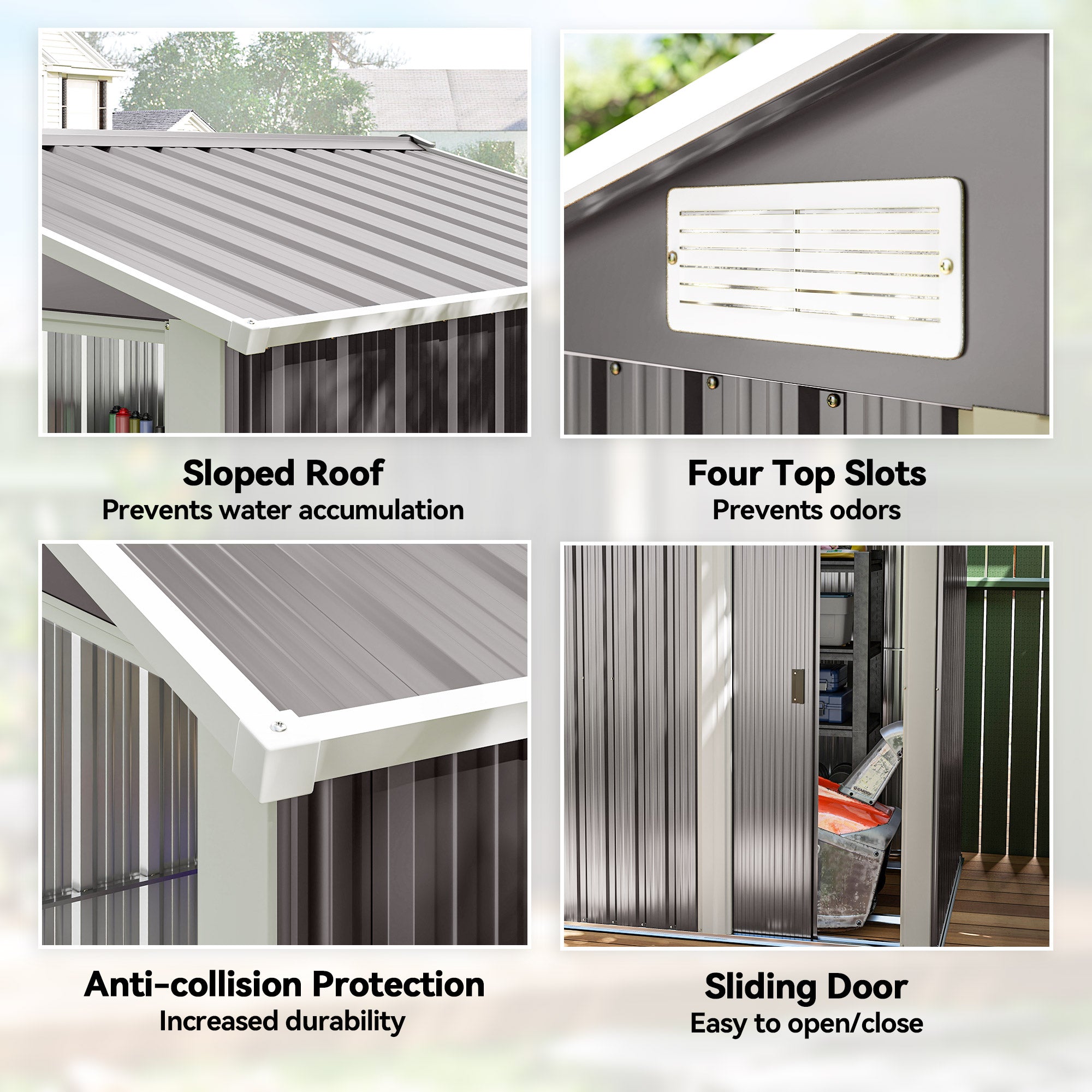 Garden Metal Tool Storage Shed with Sliding Door, Sloped Roof and Foundation Kit, 152 x 132 x 188cm, Grey
