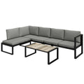 4 Piece Garden Furniture Set, Garden Sofa Set with 2 Loveseats, Armless Chair, Coffee Table for Balcony, Dark Grey