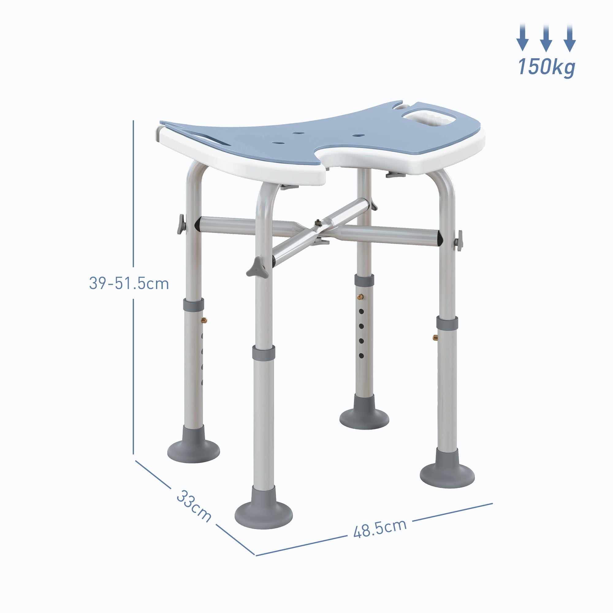 39-51.5cm 'U' Seat Padded Shower Stool - Light Blue