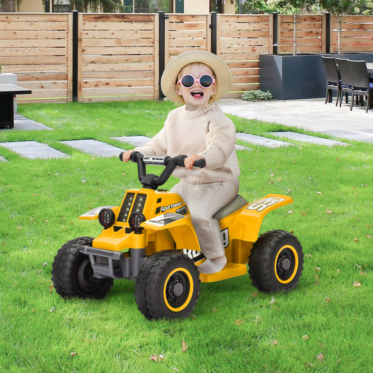 6V Electric Ride-On Quad Bike for Kids 18-36 Months with Headlights - Yellow