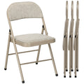 Linen-Look Set of Four Cushioned Folding Chairs - Beige