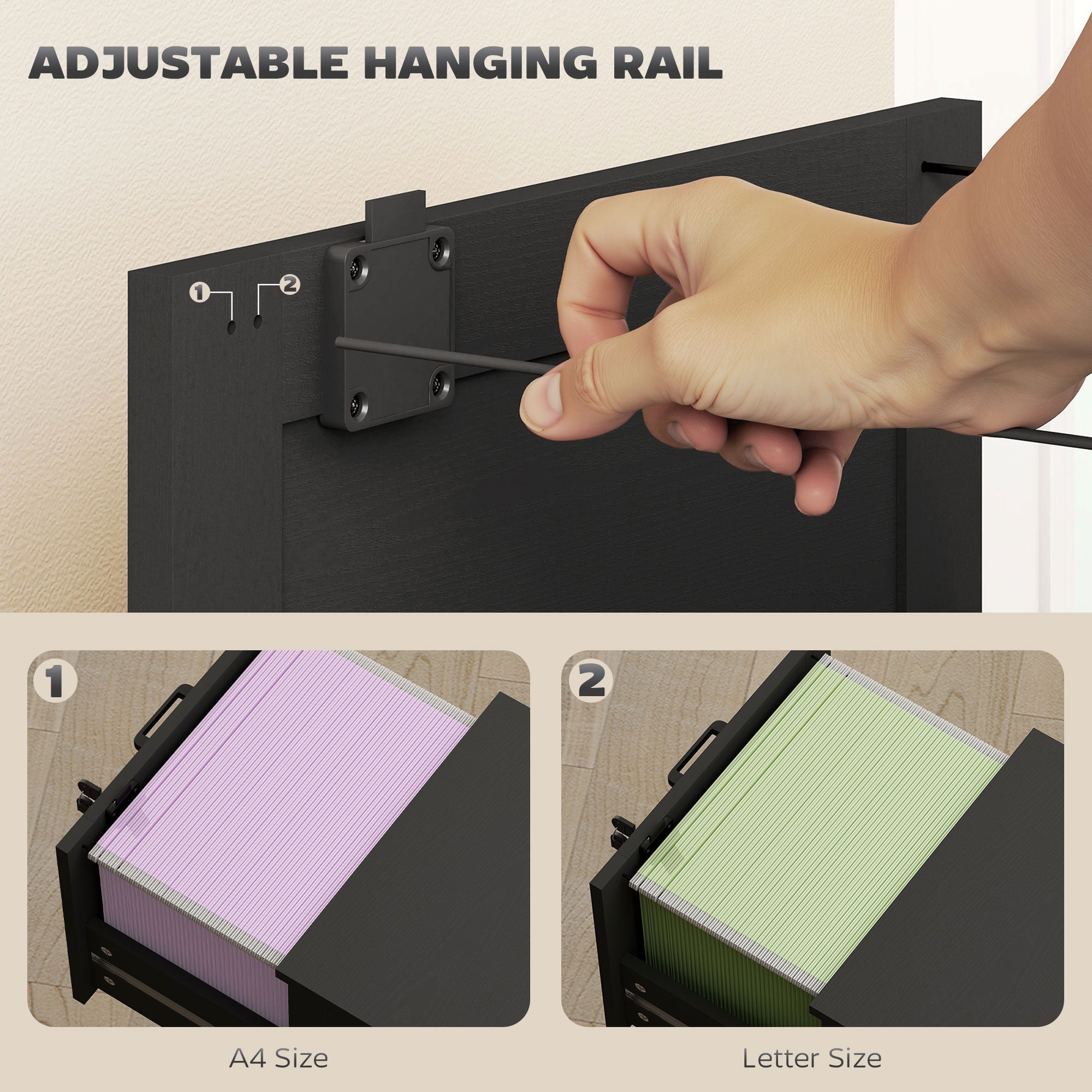 3-Drawer Filing Cabinet with Lock - Black