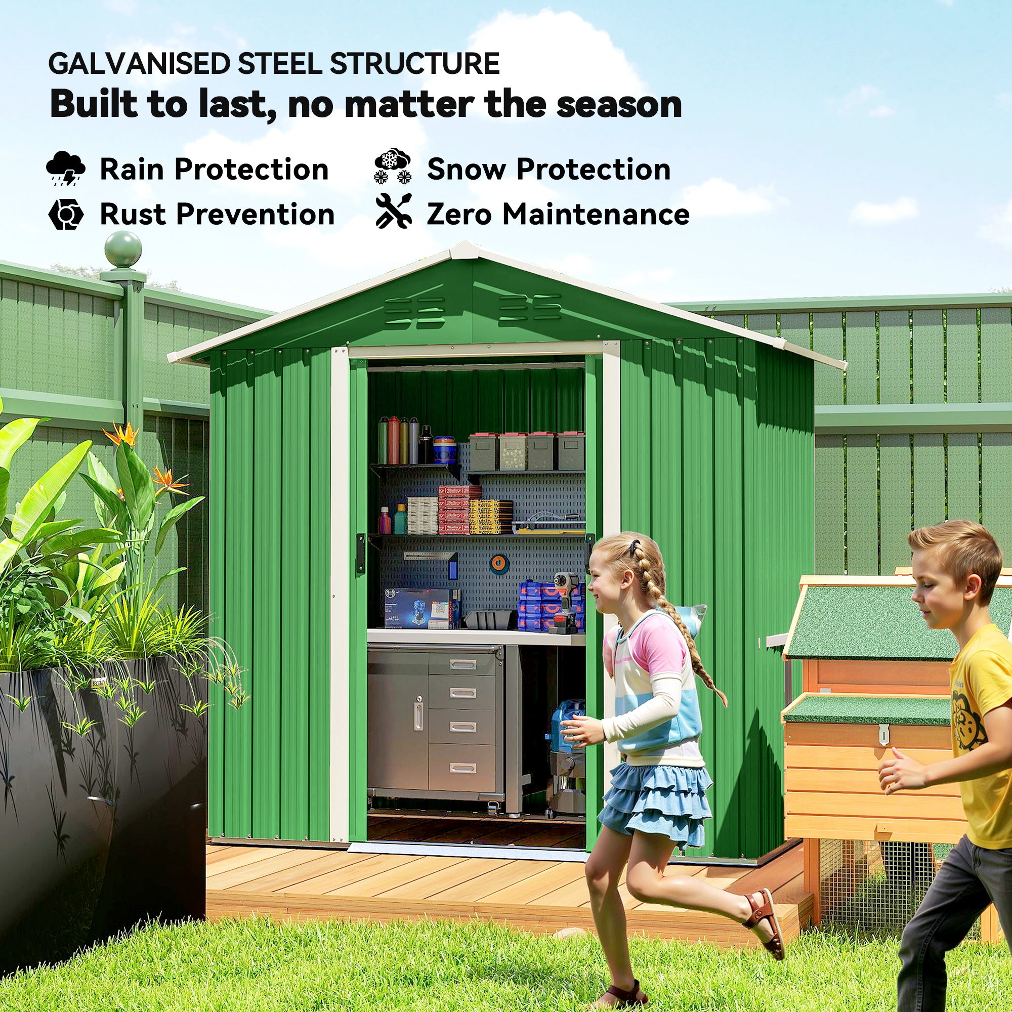6.5 x 3.5ft Metal Garden Storage Shed - Green