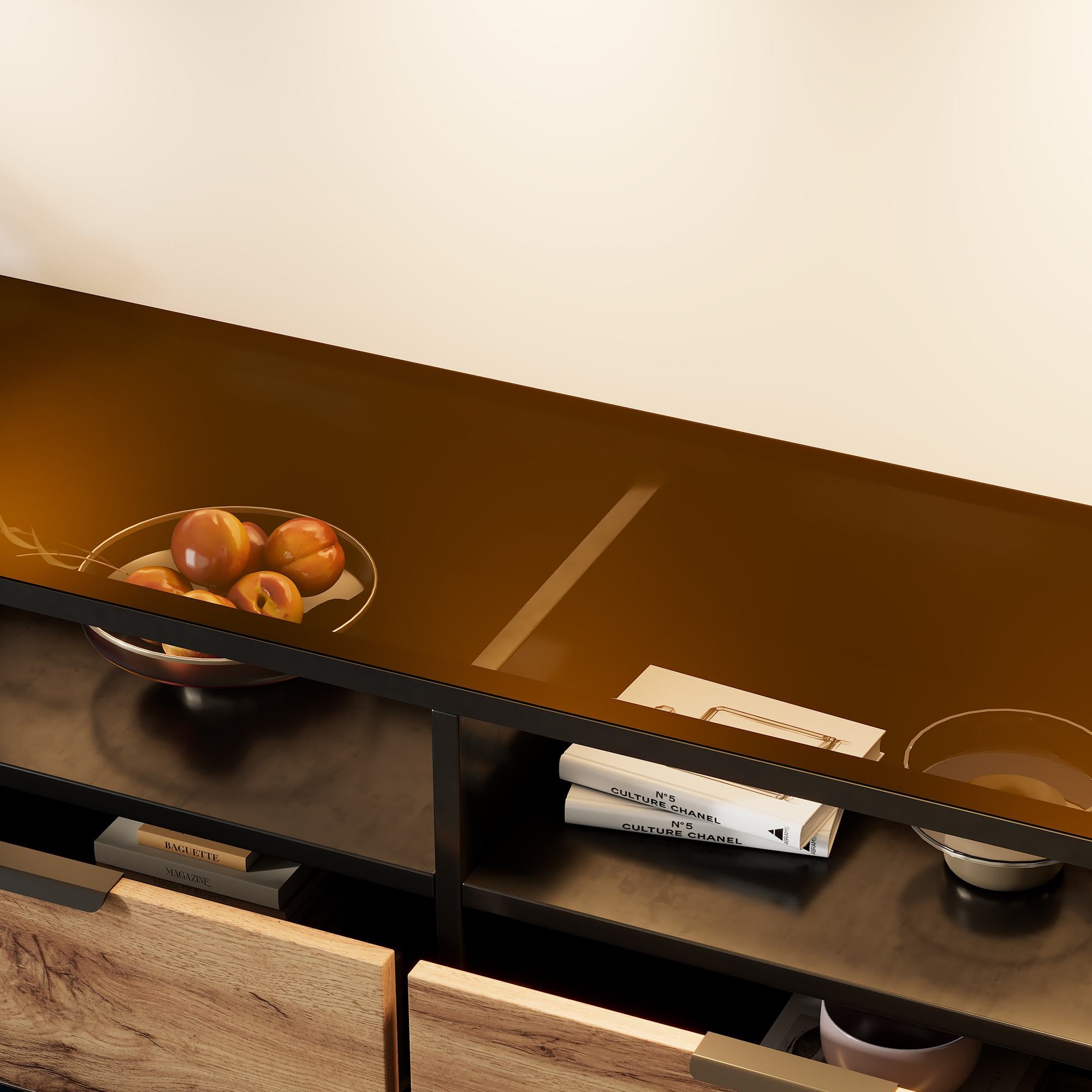 Sideboard Cabinet Dresser with 6 Drawers and 2 Open Shelves, Anti-tip, Dressing Storage Cabinet for Living Room, 120L x 40W x 80H cm, Oak