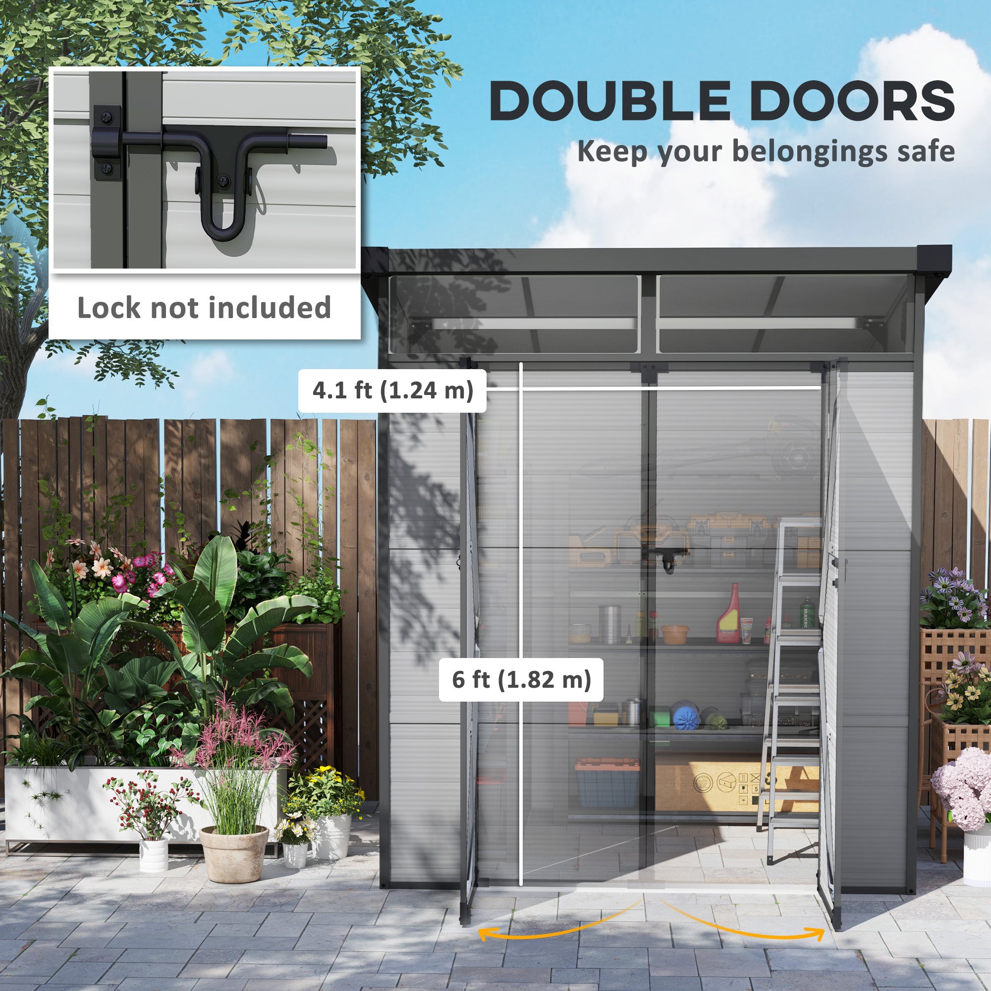 6ft Outdoor Resin Storage Shed with Windows and Air Vents Light Grey