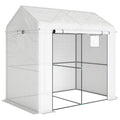 Walk-in Greenhouse, Outdoor Tomato Greenhouse with Roll-up Door and Mesh Windows, PE Cover, 200 x 140 x 200cm, White