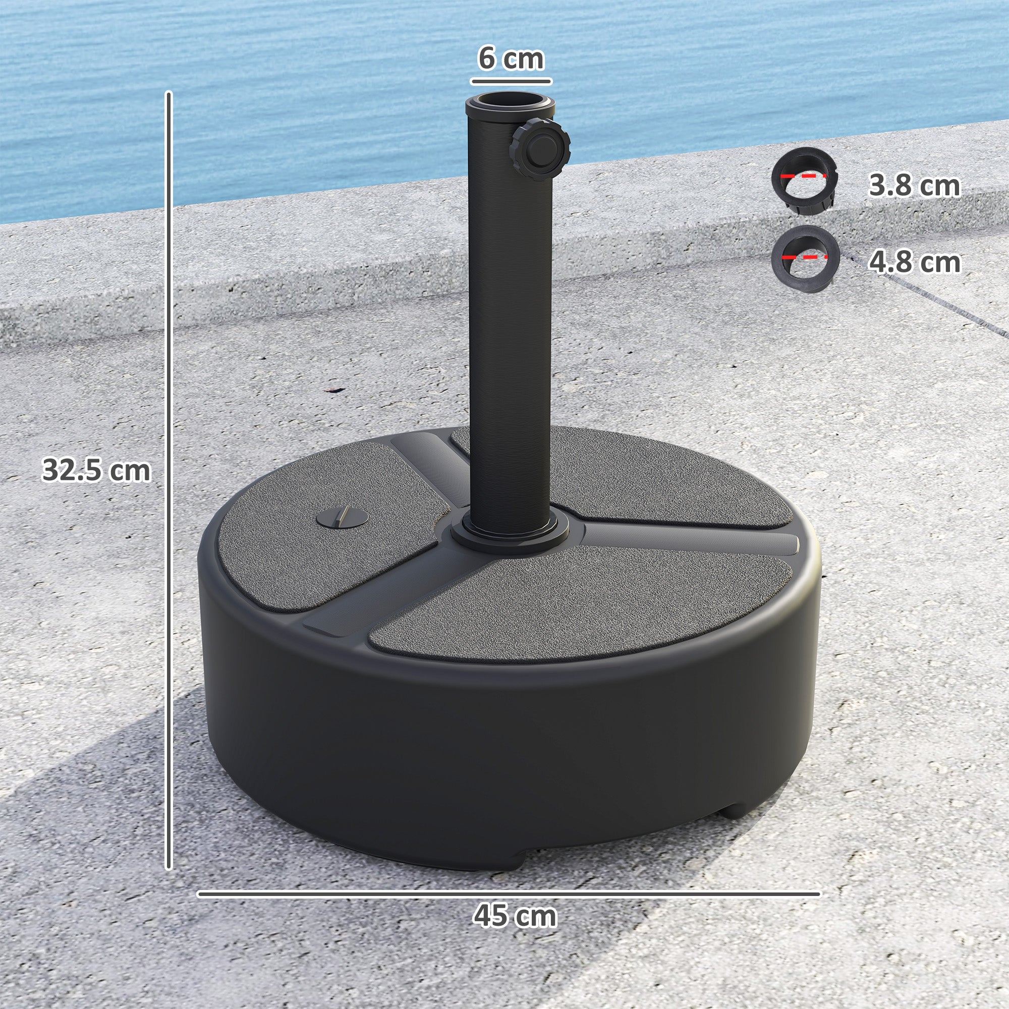 Heavy Duty Round Garden Parasol Base for 38-48mm Poles - Black