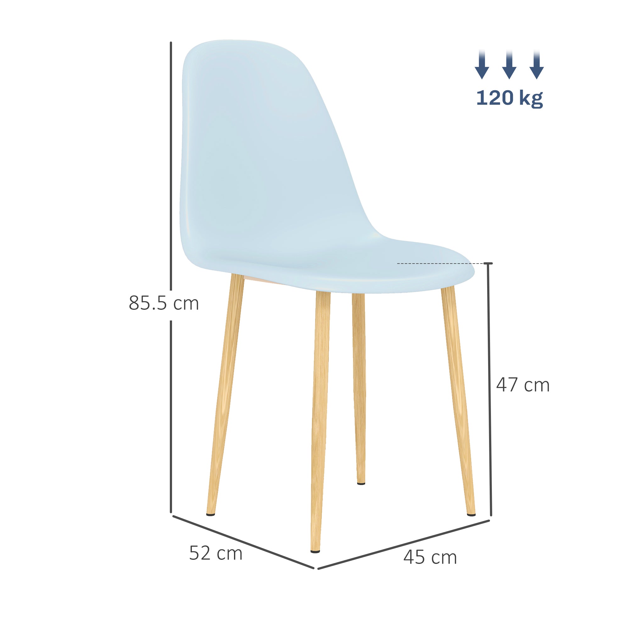Modern Dining Chairs Set of 4, Kitchen Chairs with Backrest and Steel Legs for Dining Room, Living Room, Light Blue