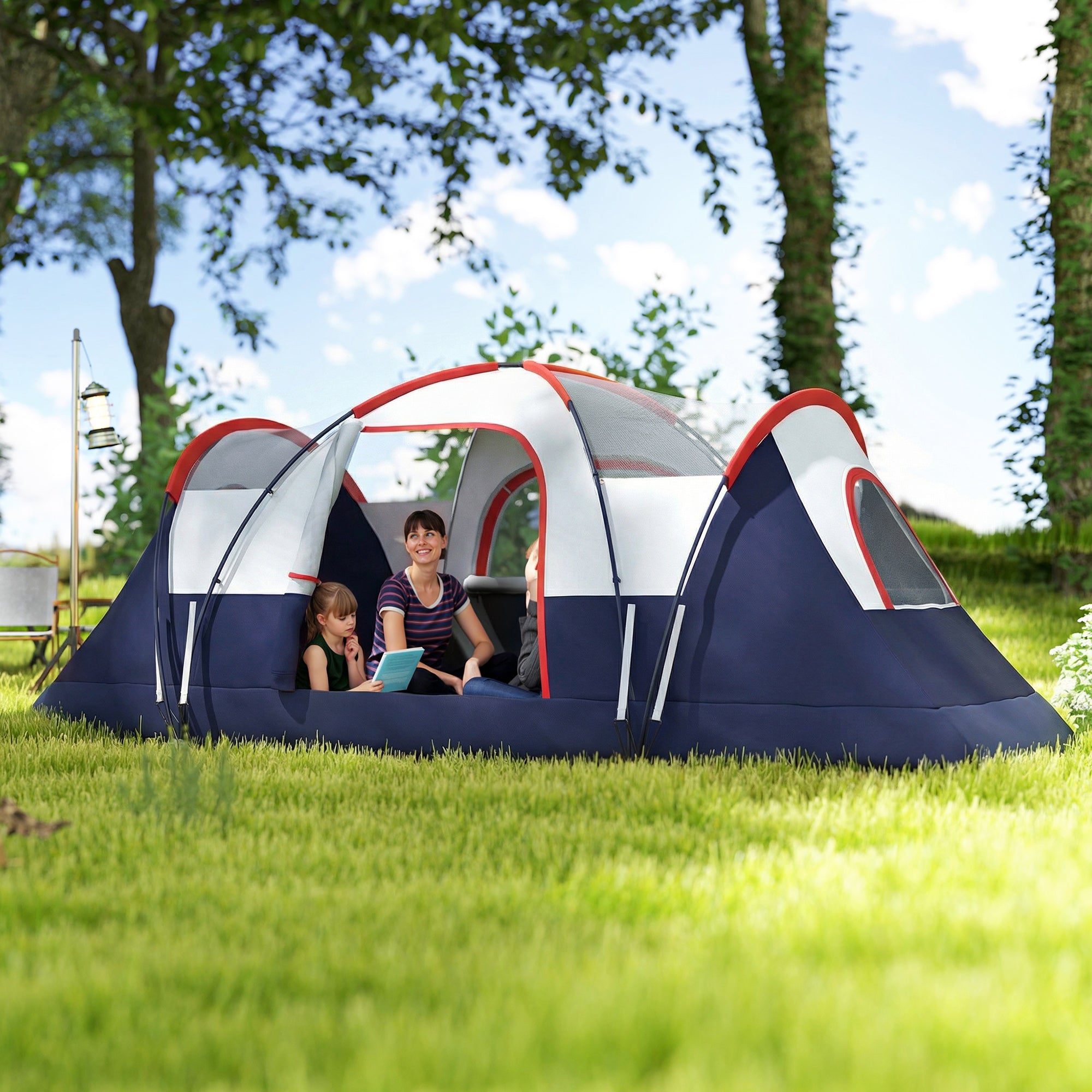 5-6 Man Camping Tent, Tunnel Tent, Water Resistant Hiking Shelter with Groundsheet and Carry Bag, Navy Blue
