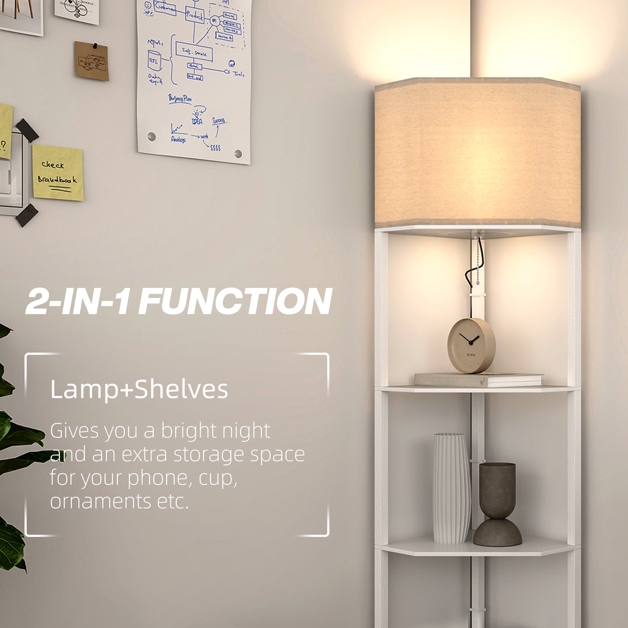 Three-Shelf Corner Floor Lamp - White