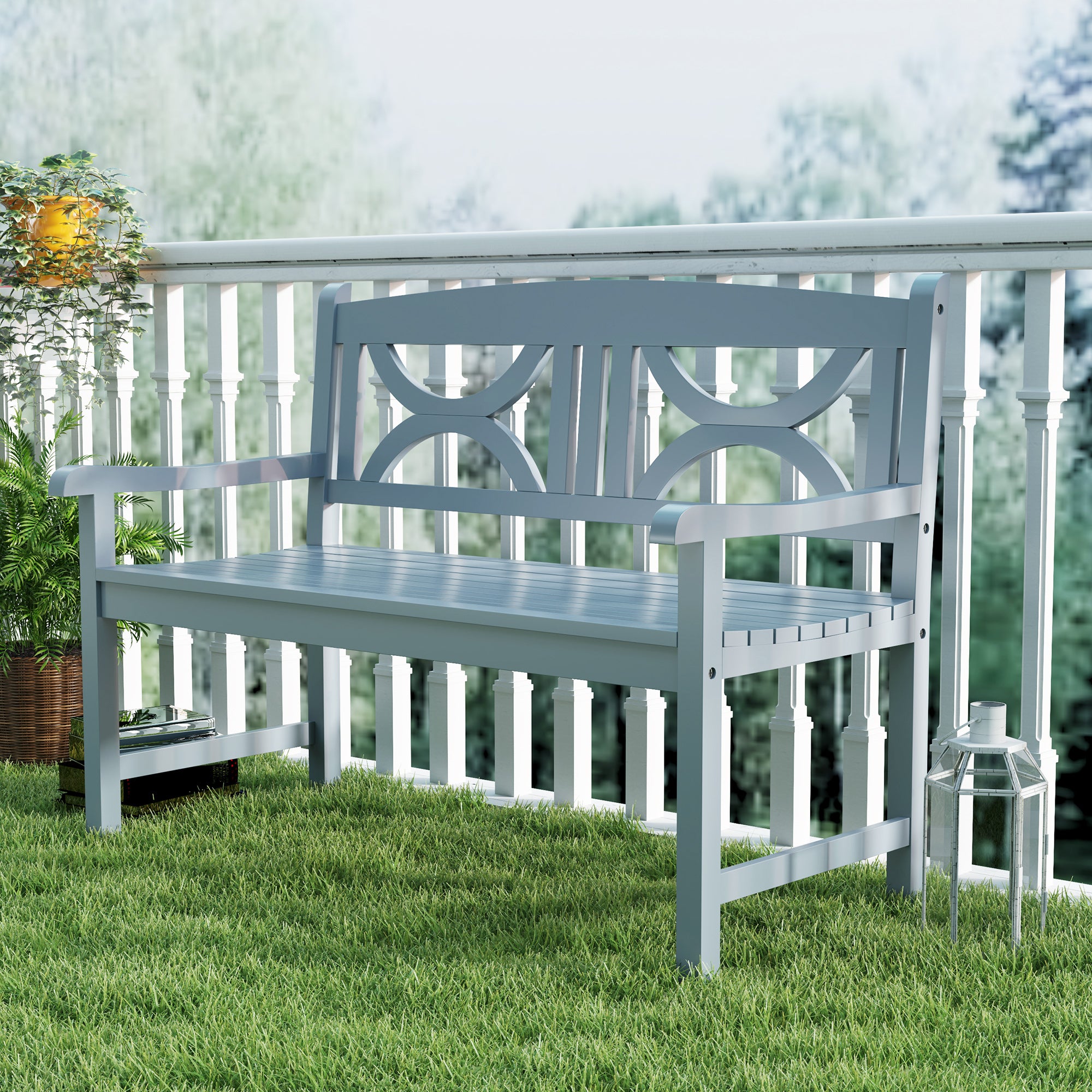 2 Seater Wooden Garden Bench with Armrests - Grey