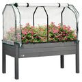 Raised Garden Bed Outdoor Elevated Wood Planter Box w/ PE Cover, Dark Grey