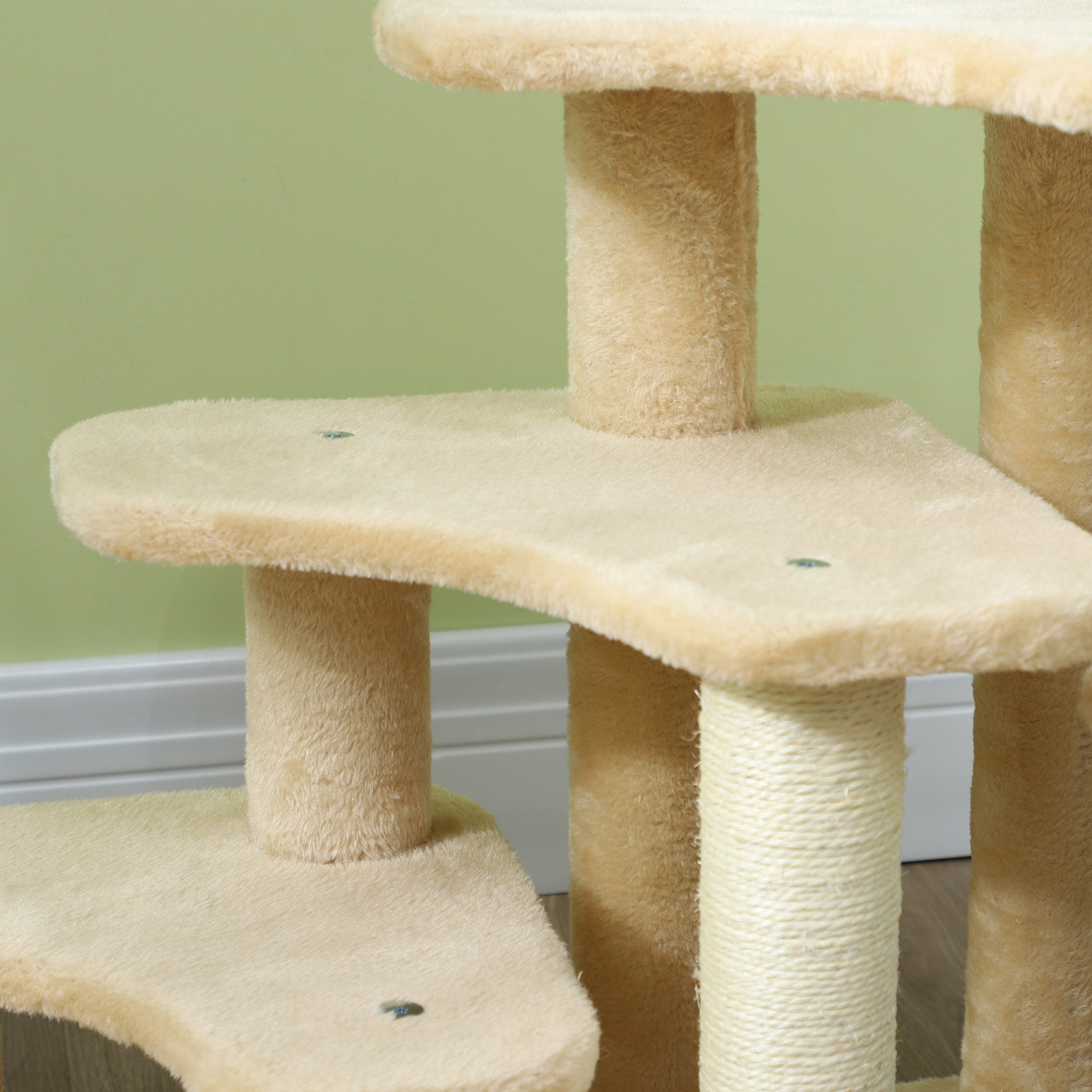 2-in-1 Cat Tree, Pet Stairs with Scratching Tickling Post, Toy Balls, for Bed, Sofa, Couch, Beige