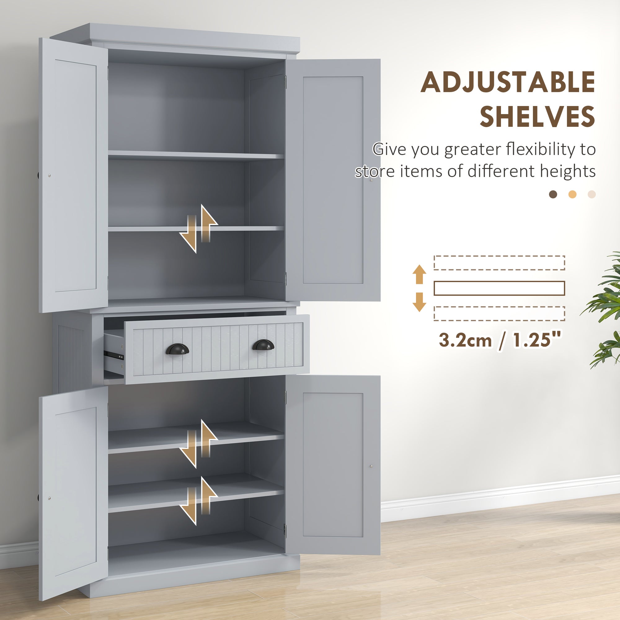 Freestanding Multi-Storage Kitchen Cabinet - Grey