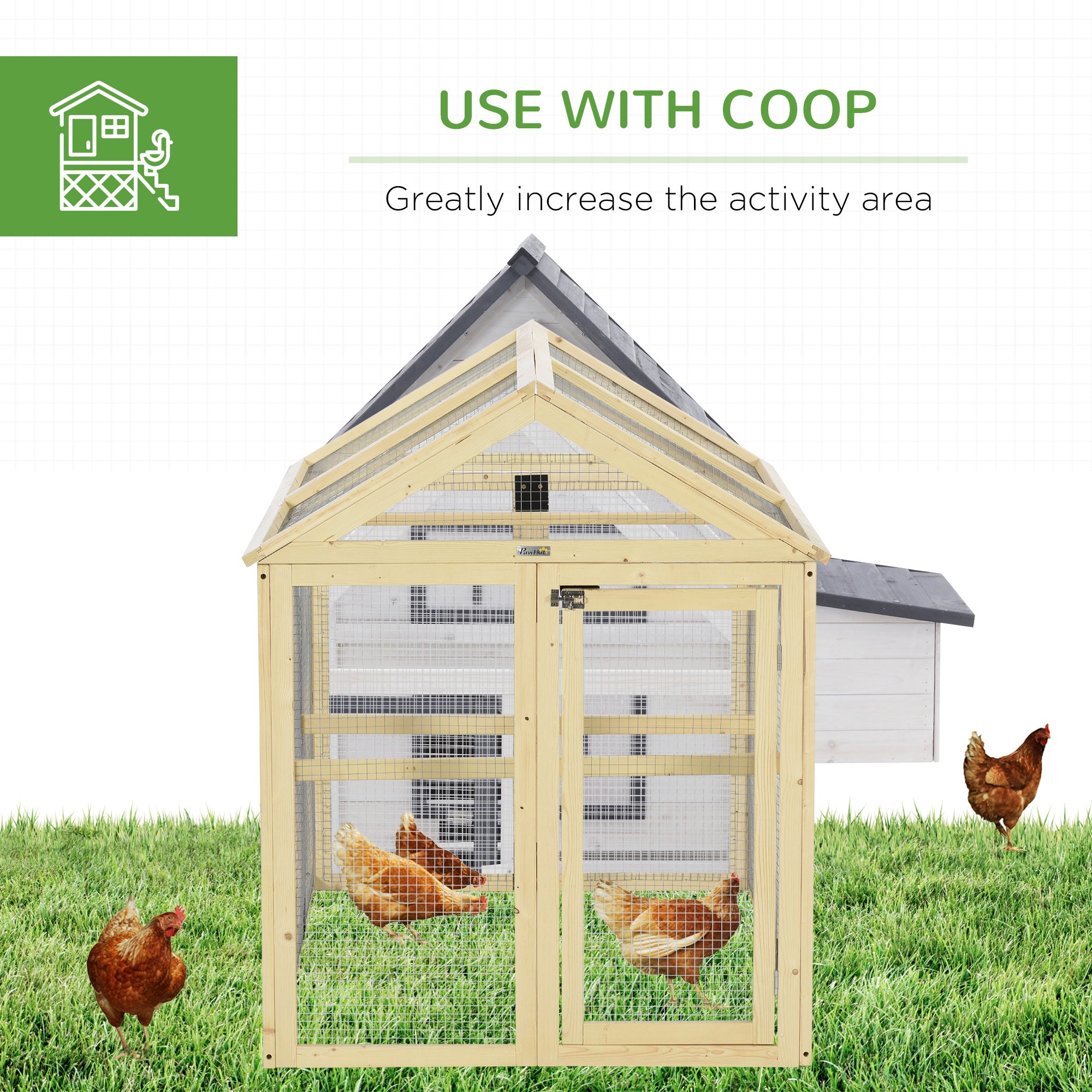 Large Chicken Run, Wooden Chicken coop, with Combinable Design - Natural Wood Finish