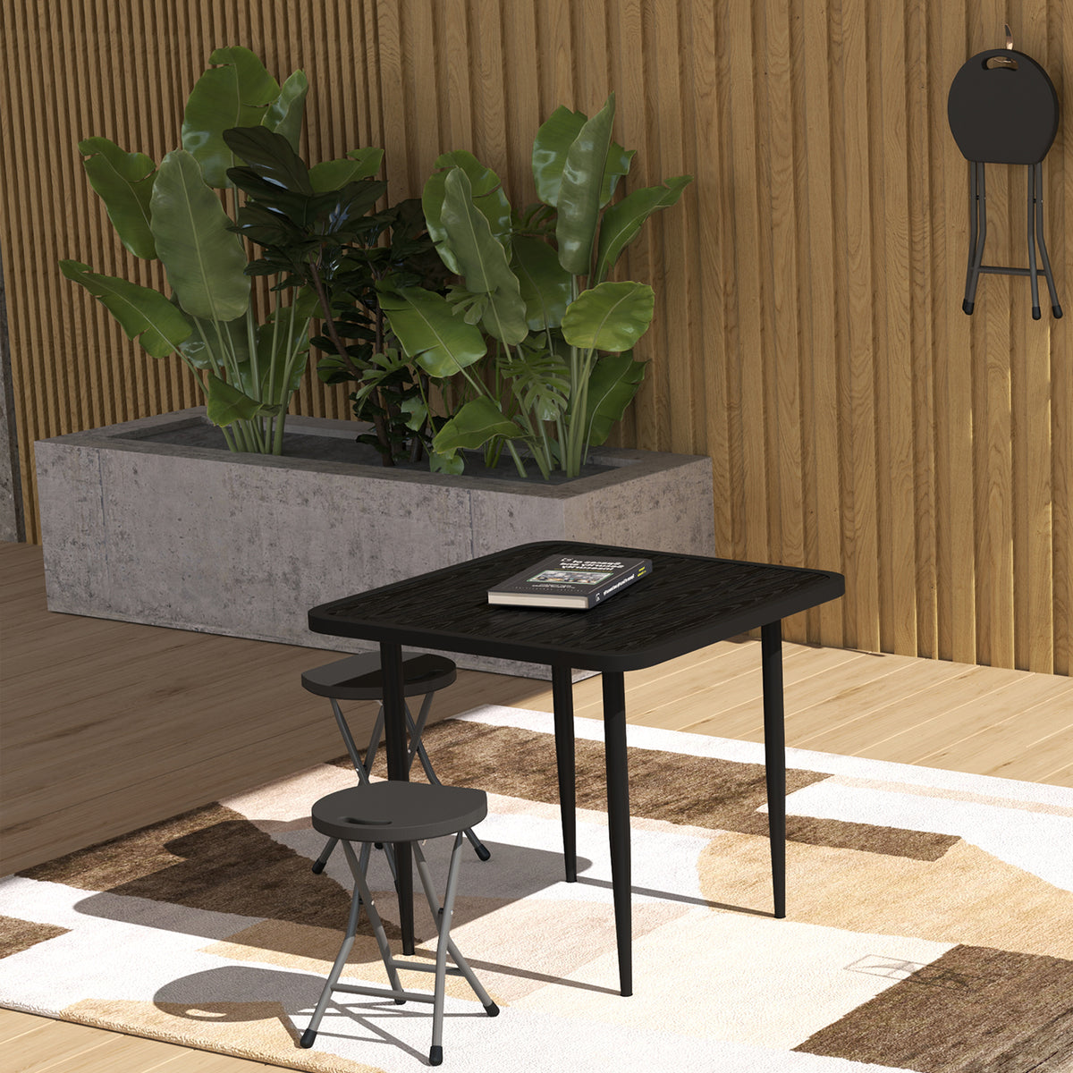 Set of 4 Folding Carry Stools with Powder-Coated Steel Legs - Charcoal Grey