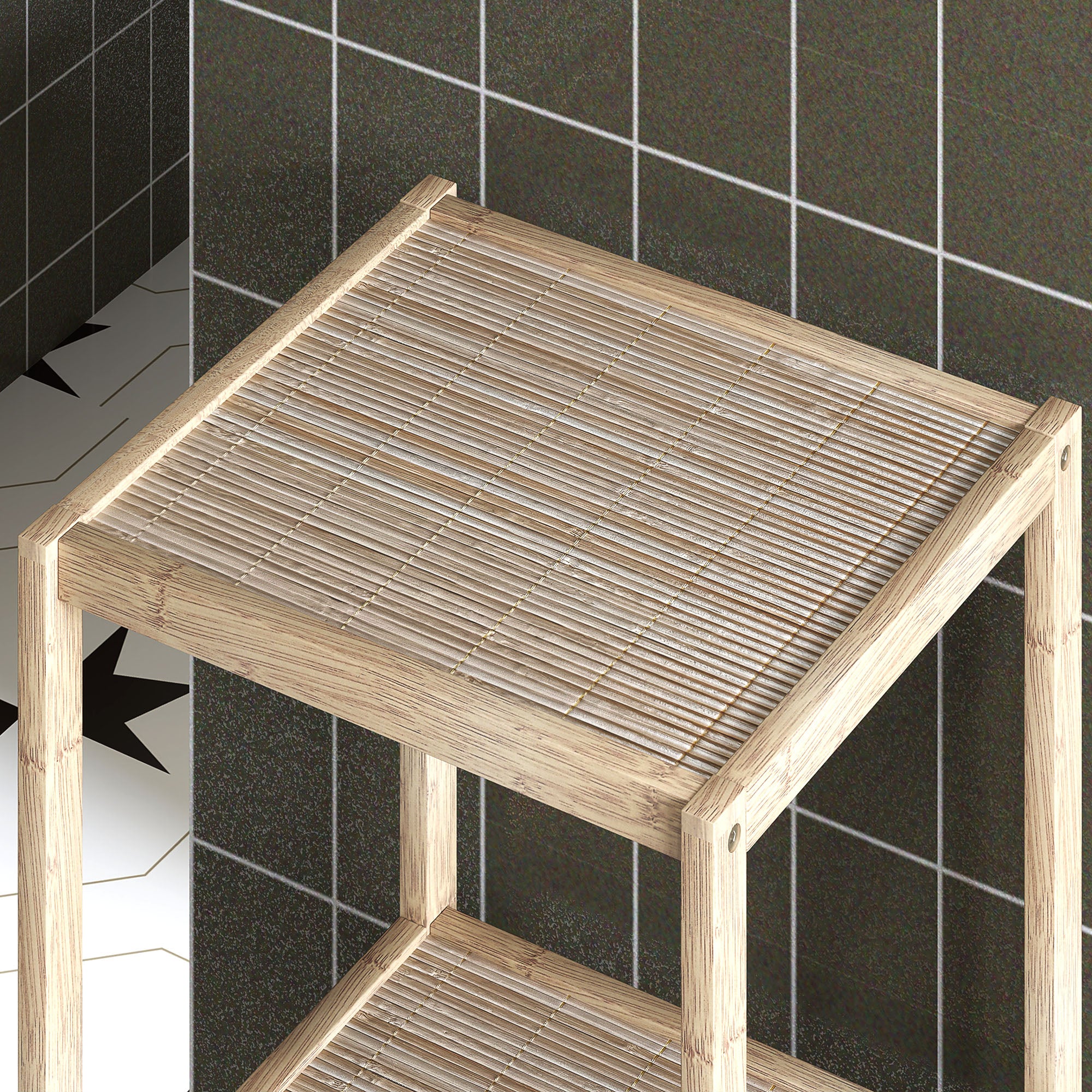 Four-Tier Bamboo Bathroom Shelf - Natural Finish