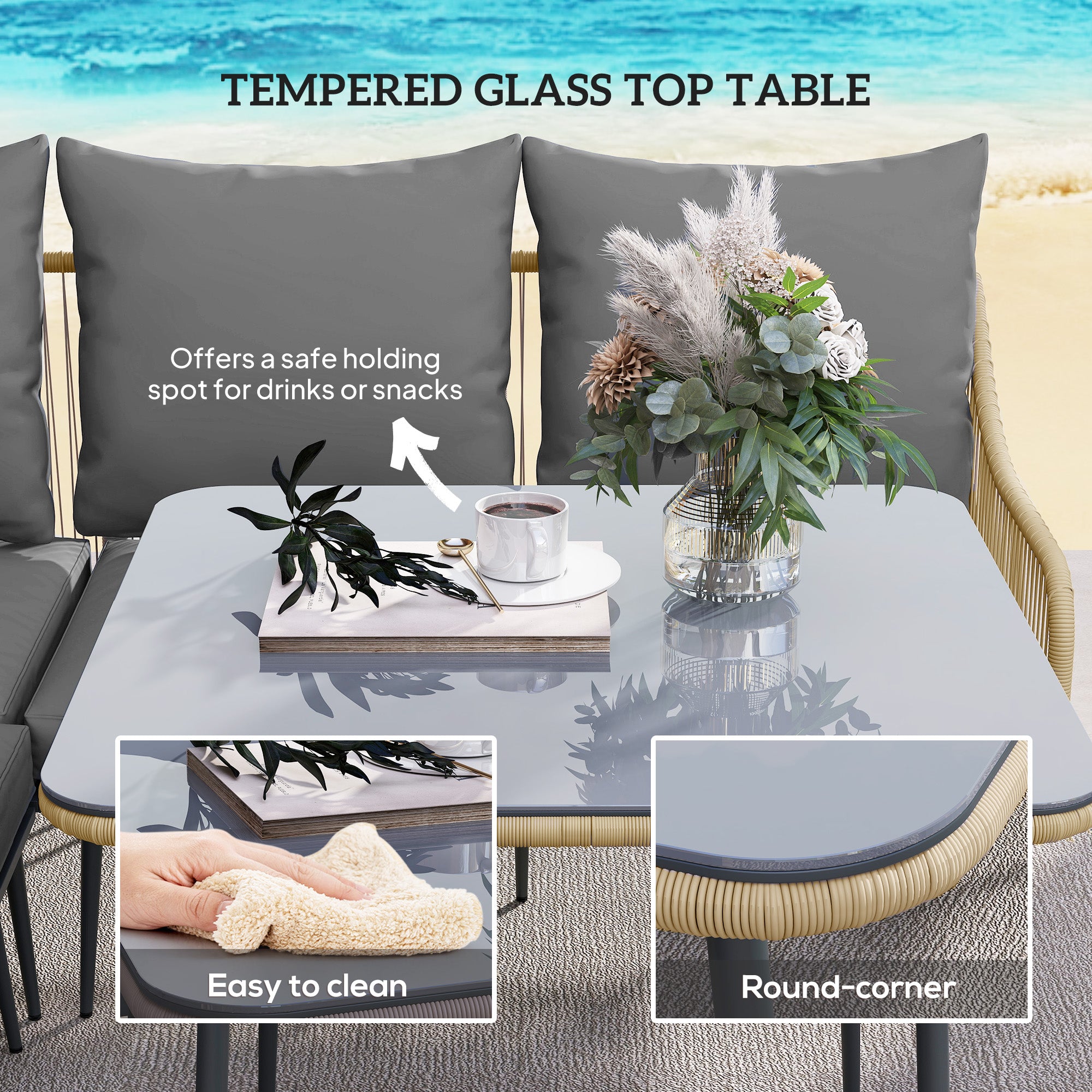 Six-Piece Rattan Strong Garden Sofa Set - Brown/Grey