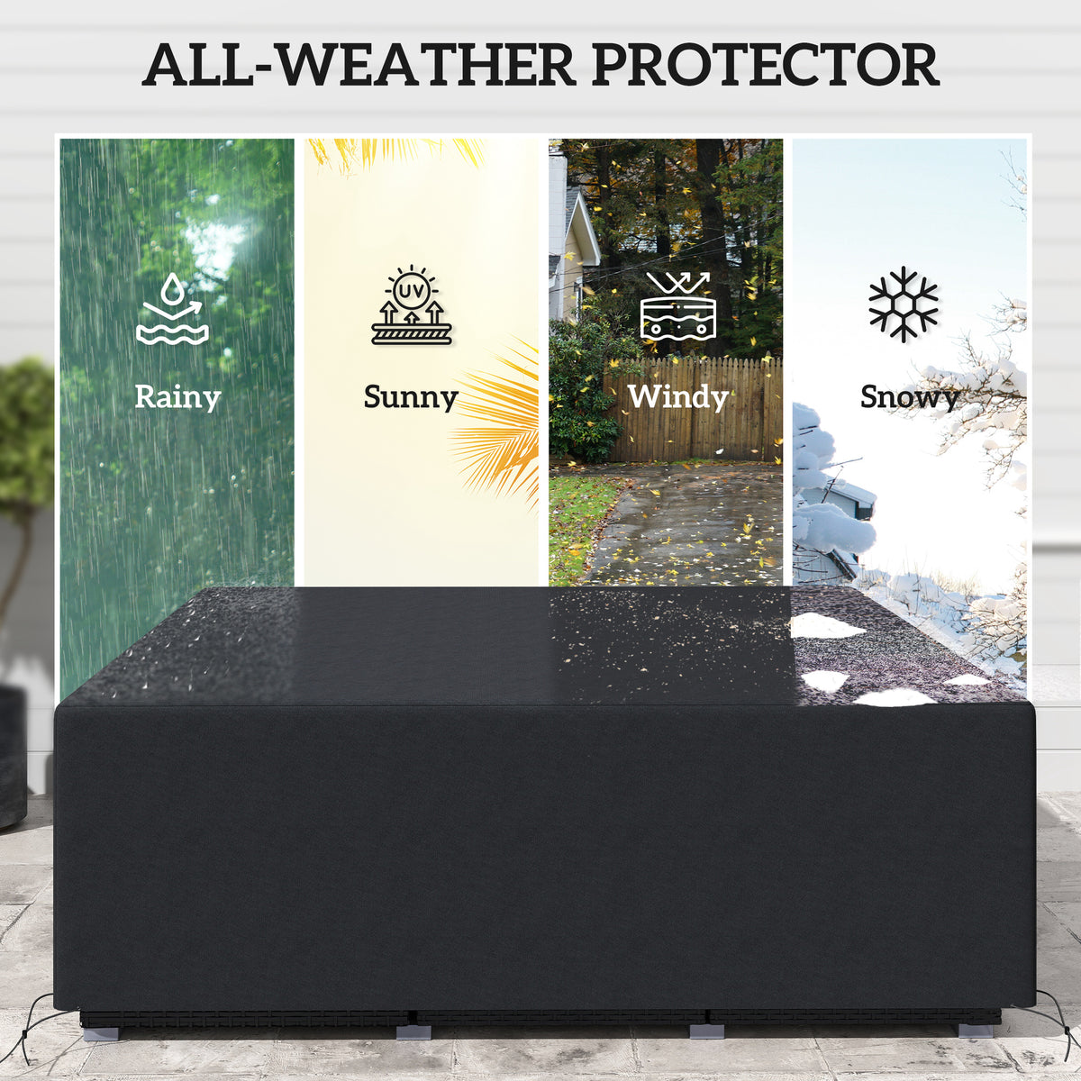 600D Oxford Waterproof Garden Sofa Cover Set 225x210x70cm - Black