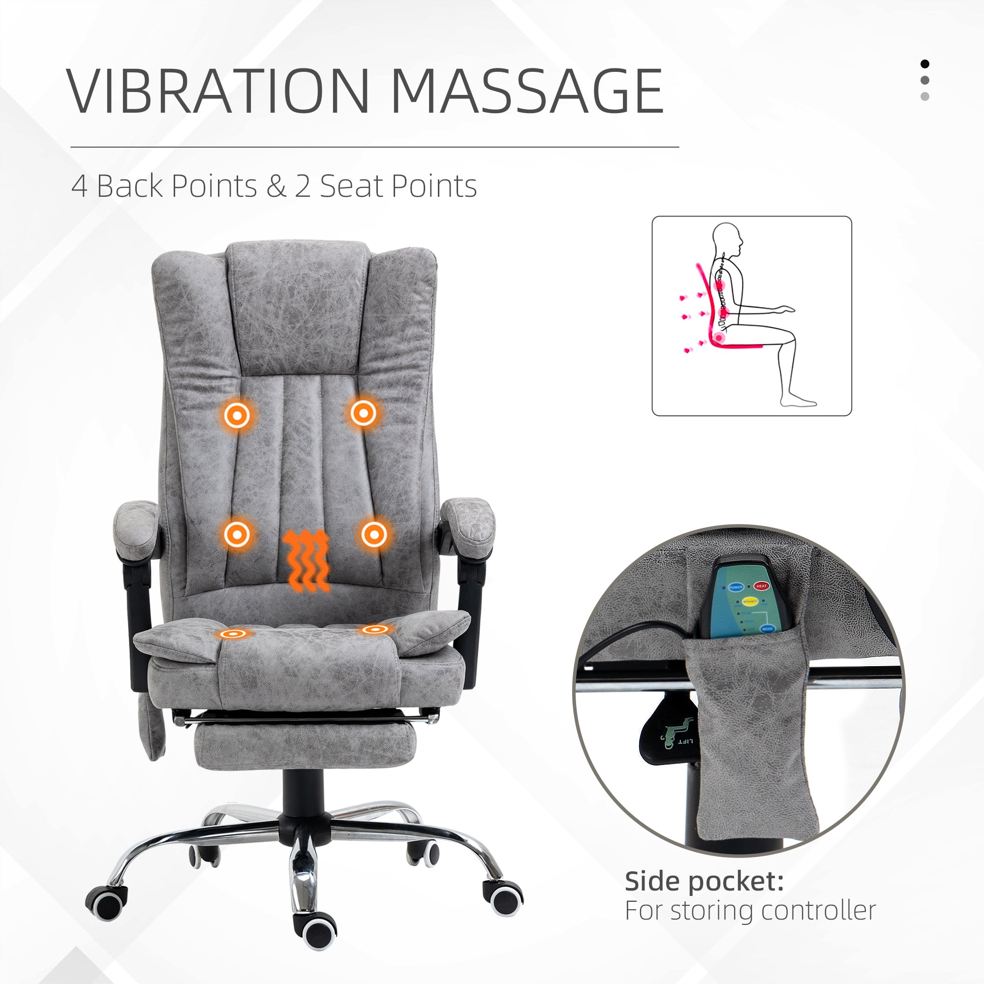6 Point Vibrating Massage Office Chair with Heat, Breathable Faux Leather Office Chair with High Back, Height Adjustable Grey