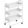 3-Tier Storage Trolley on Wheels, Rolling Utility Cart with Mesh Backets for Kitchen, Bathroom, Bedroom, White