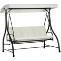 3 Seater 2-in-1 Garden Canopy Swing Chair with Adjustable Canopy and Metal Frame - Cream White