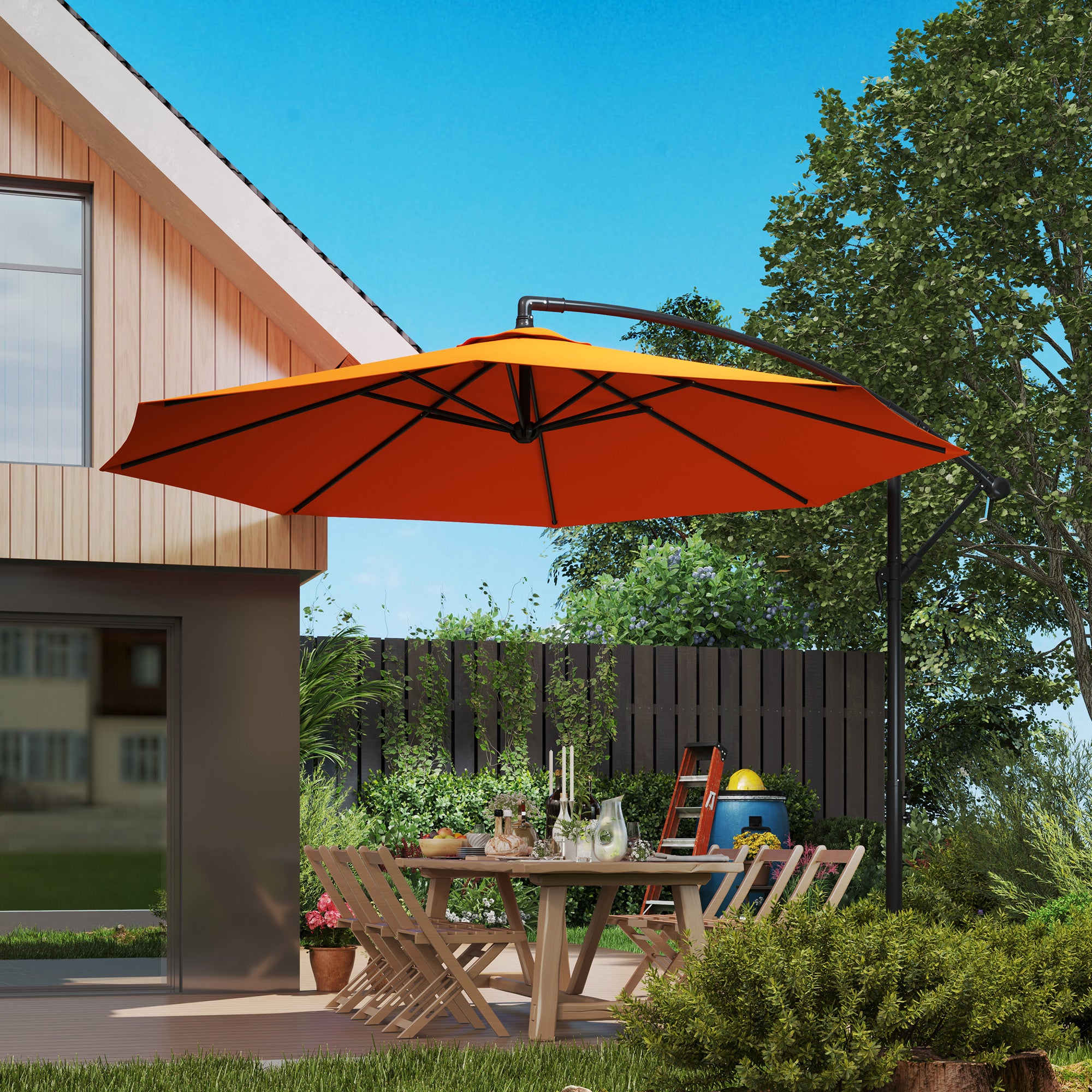3 Metre Overhanging Garden Parasol with Base - Durable Orange