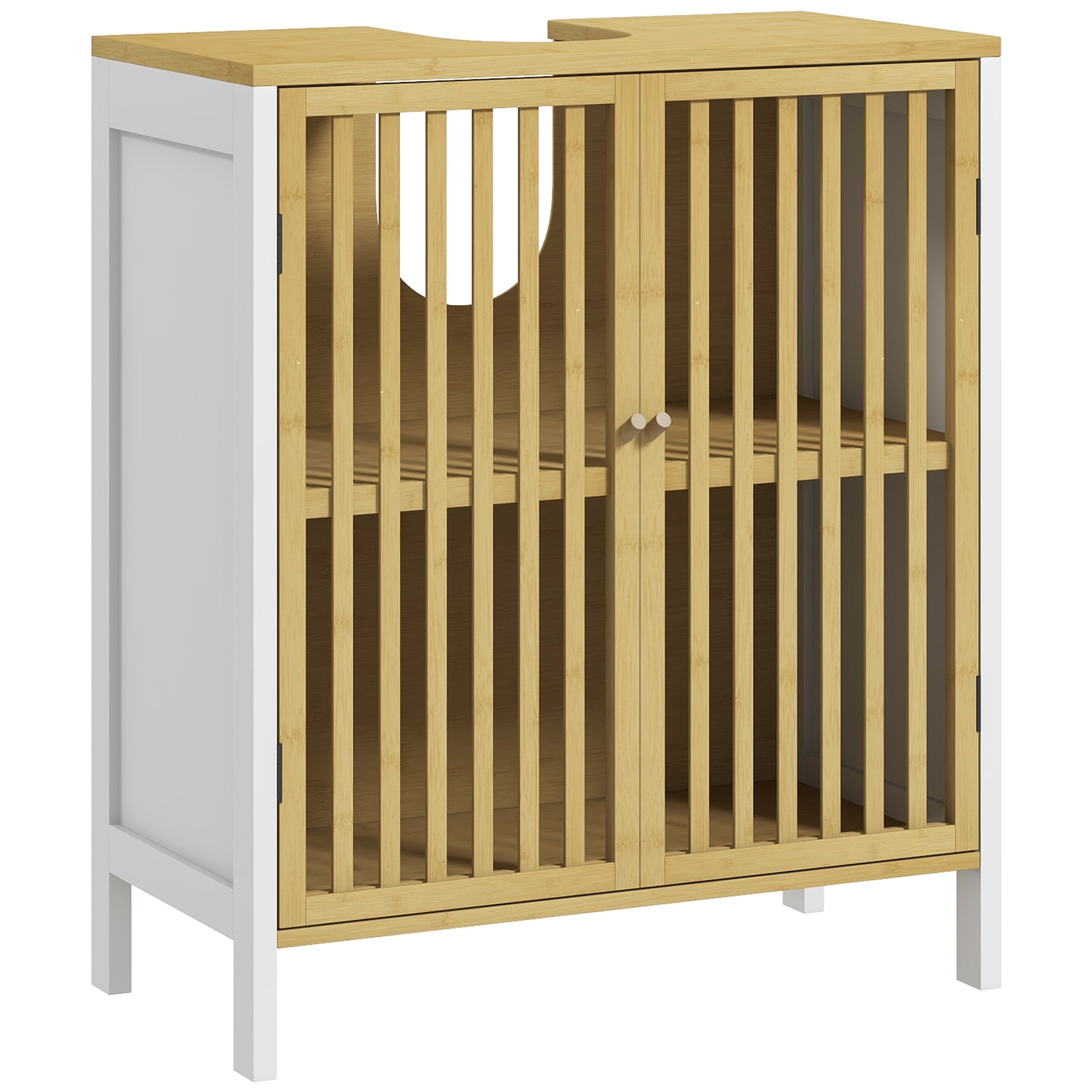 Bamboo-Blend Retro Cut-Out Under Sink Cabinet