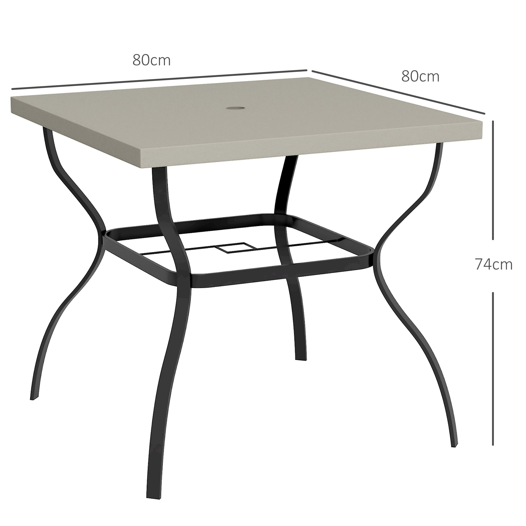 Four-Seater Steel Garden Table, with Parasol Hole - Grey/Black