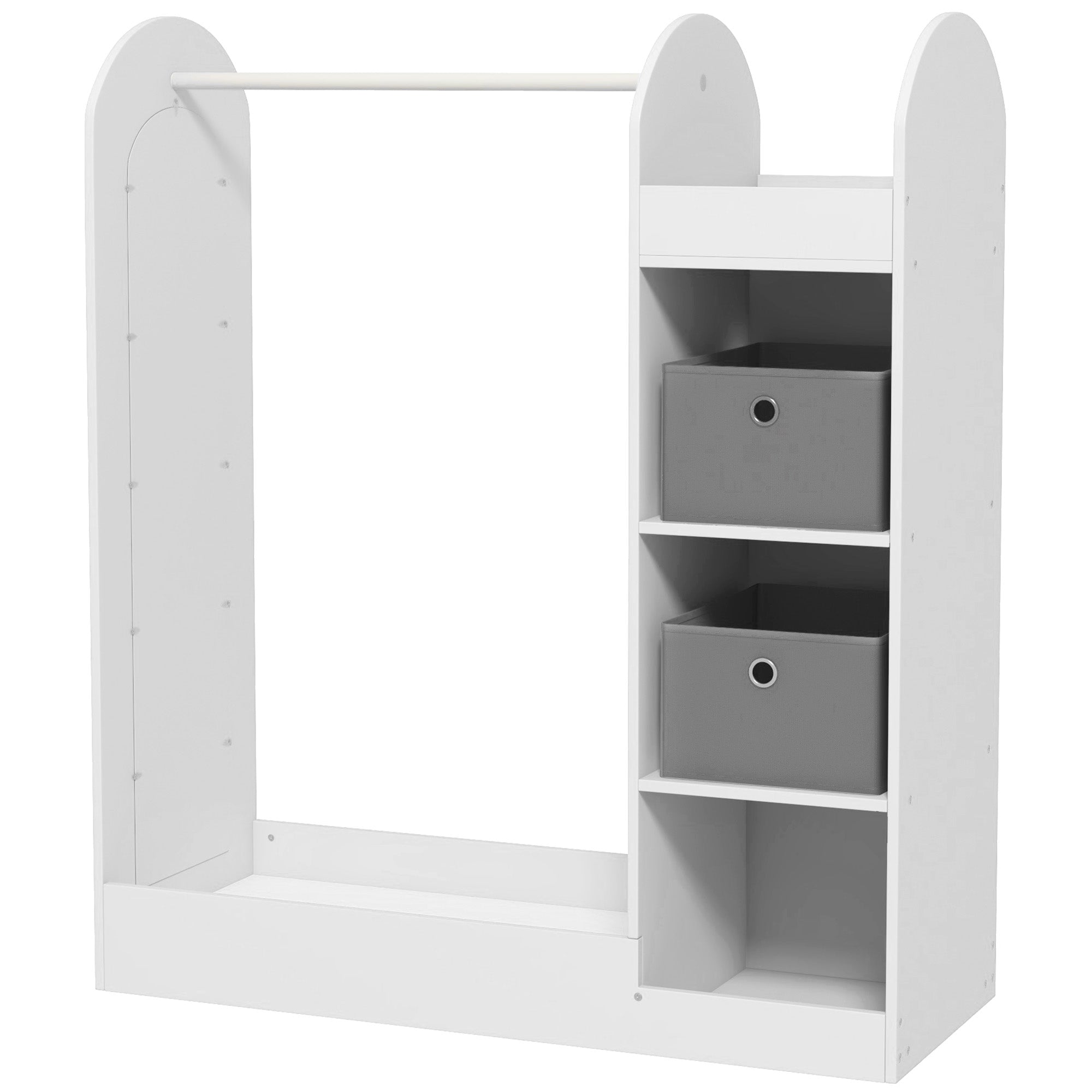Kids Clothes Rail with Storage Shelf, Boxes & Mirror for Bedroom Nursery - White
