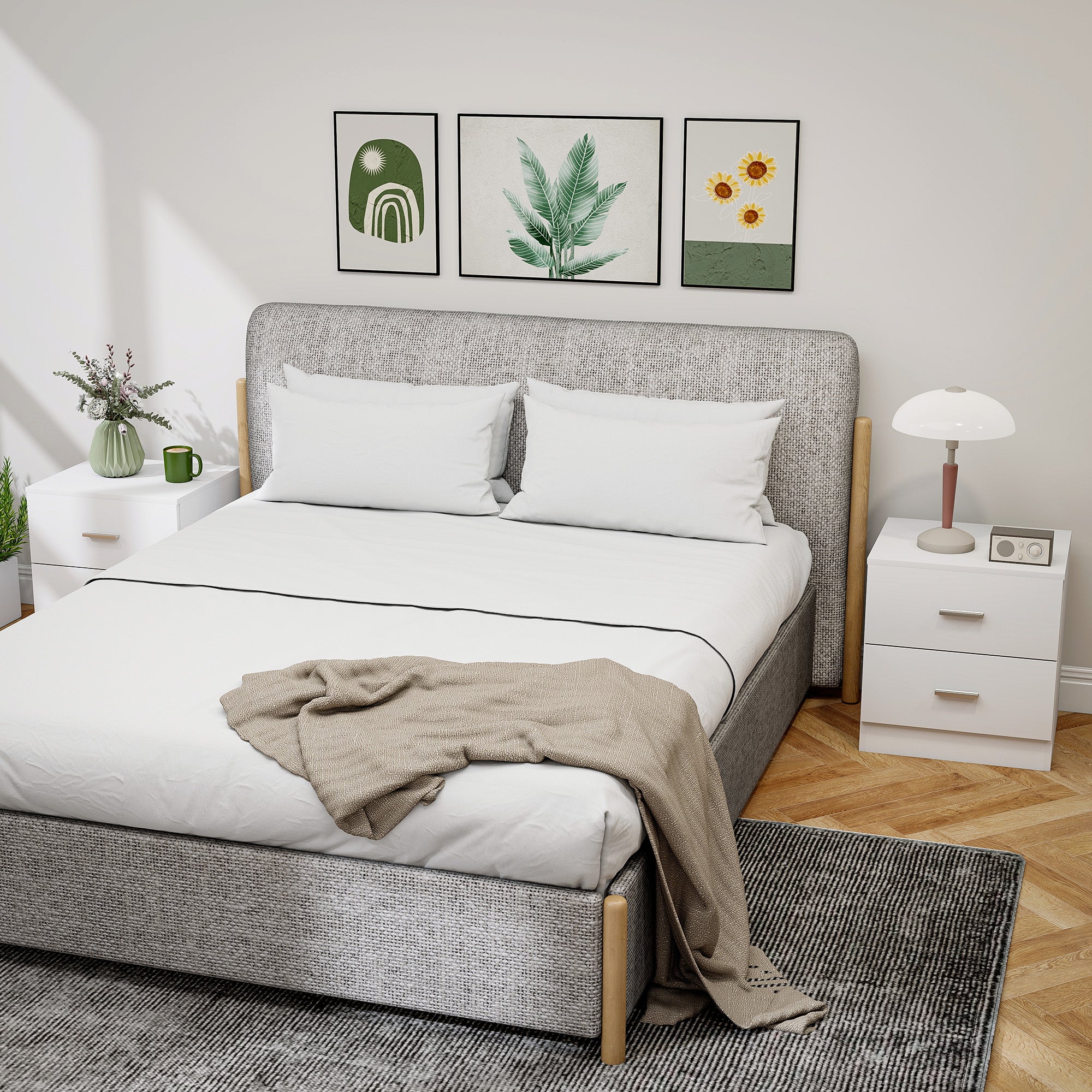 Set of 2 Modern Nightstands, Bedside Tables with 2 Storage Drawers, Accent End Table for Bedroom and Living Room, White