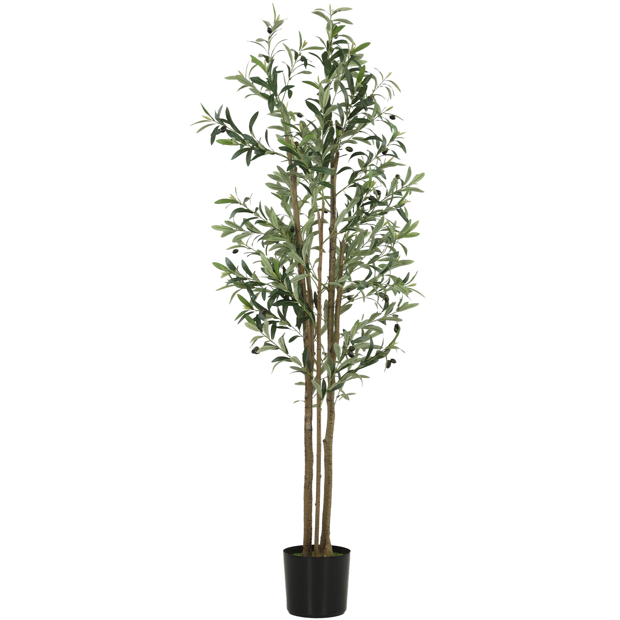 Decorative Artificial Plant, 175 cm Silk Olive Tree with 787 Leaves in Cement Pot, Fake Plant