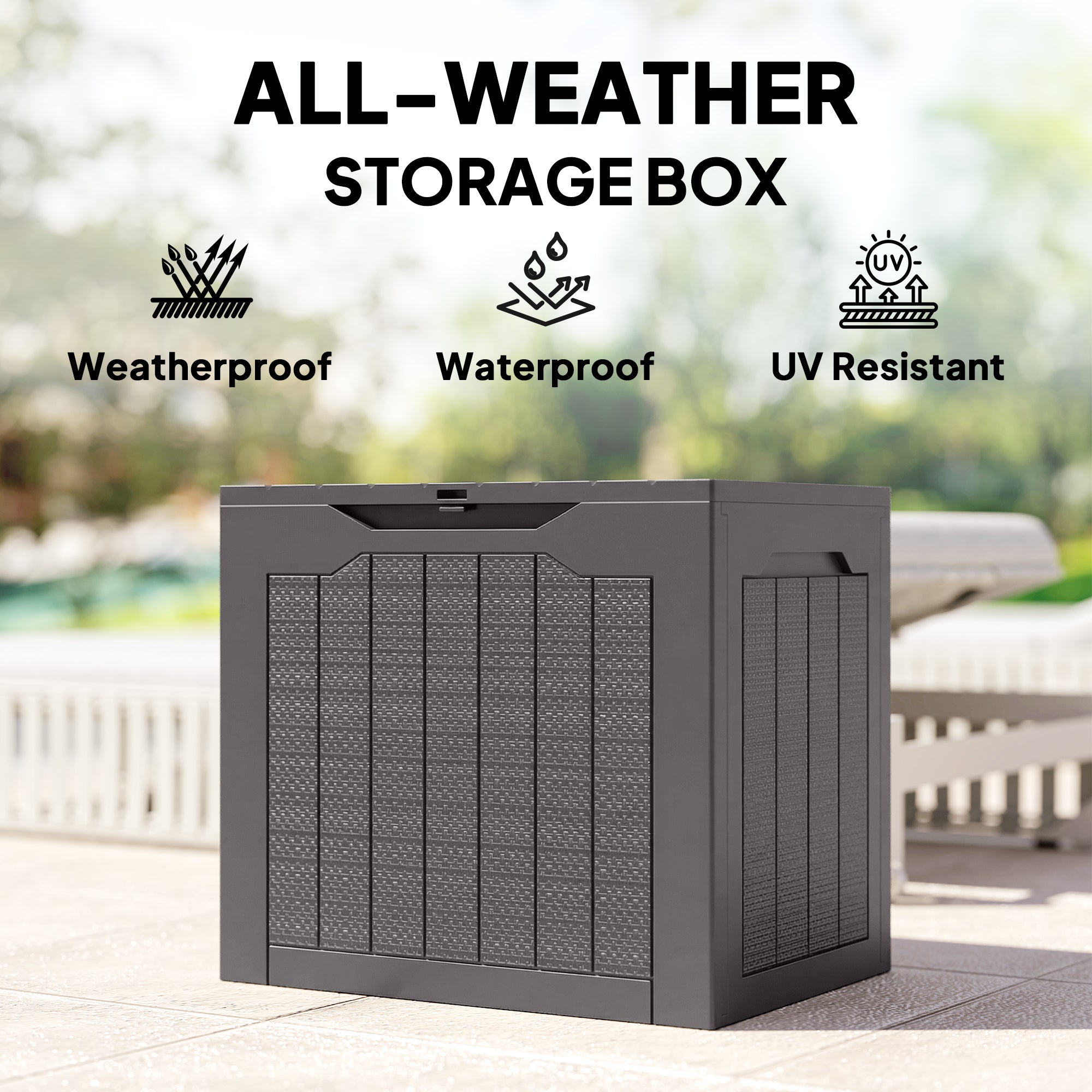 93L Plastic Garden Storage Box, Outdoor Storage Box with Handles, Waterproof Outdoor Storage Container, Brown