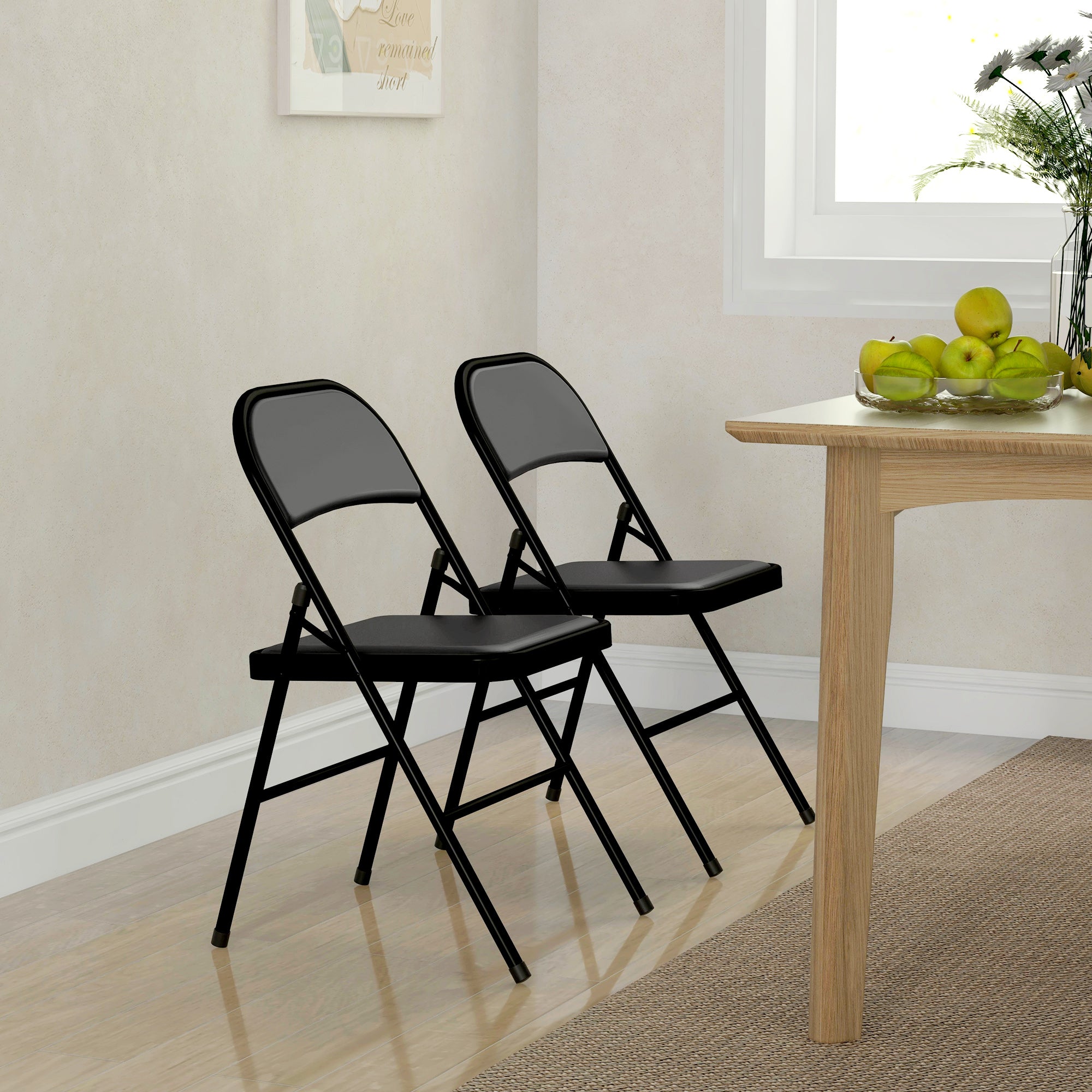 Set of Two Cushioned Steel Folding Chairs - Black