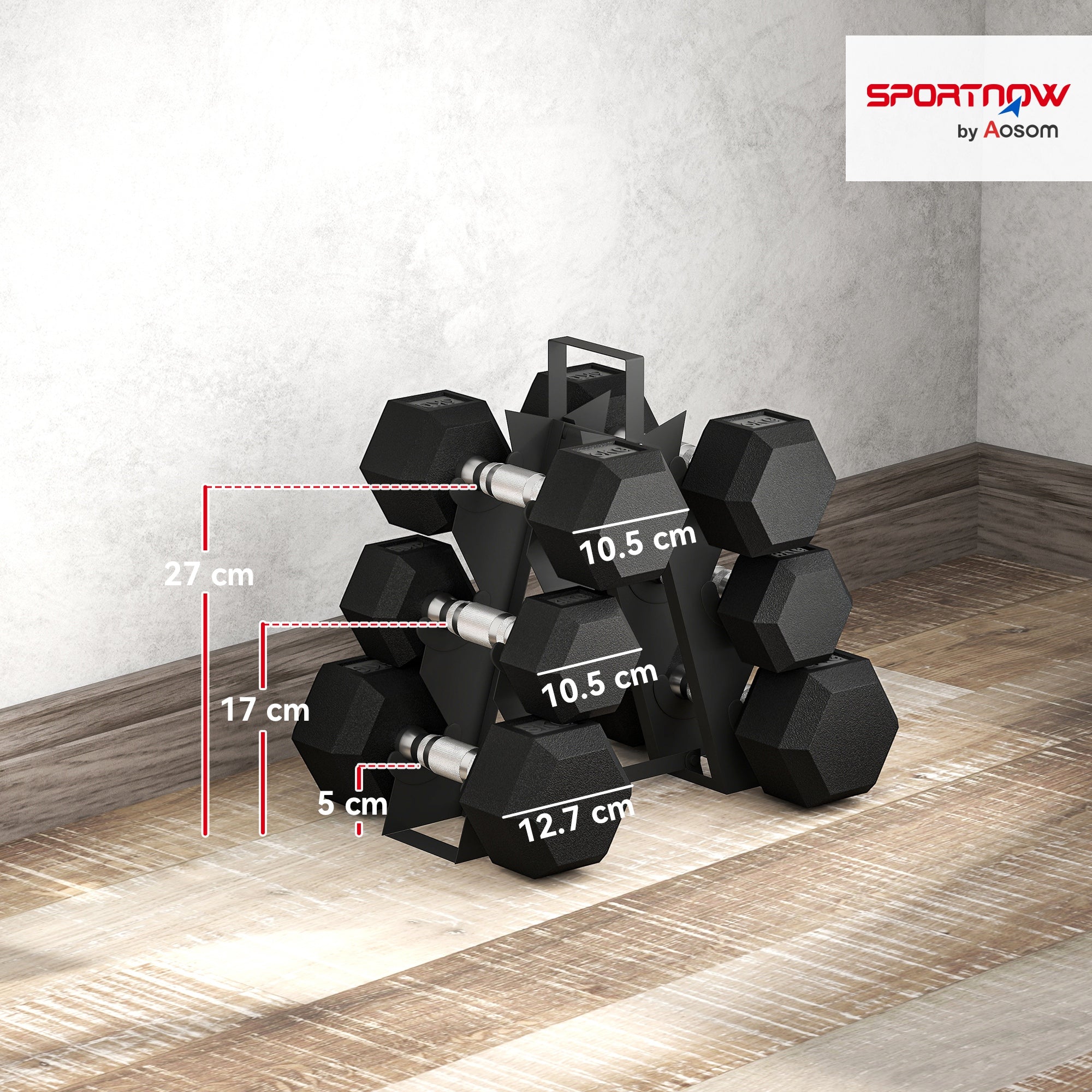 Hex Dumbbell Set with Weights Storage Rack, Rubber Coated Dumbbells, Non-Slip Chrome Handles, Space-Saving for Home Gym Weight Lifting Strength Training, 2 x 4kg, 2 x 6kg, 2 x 8kg