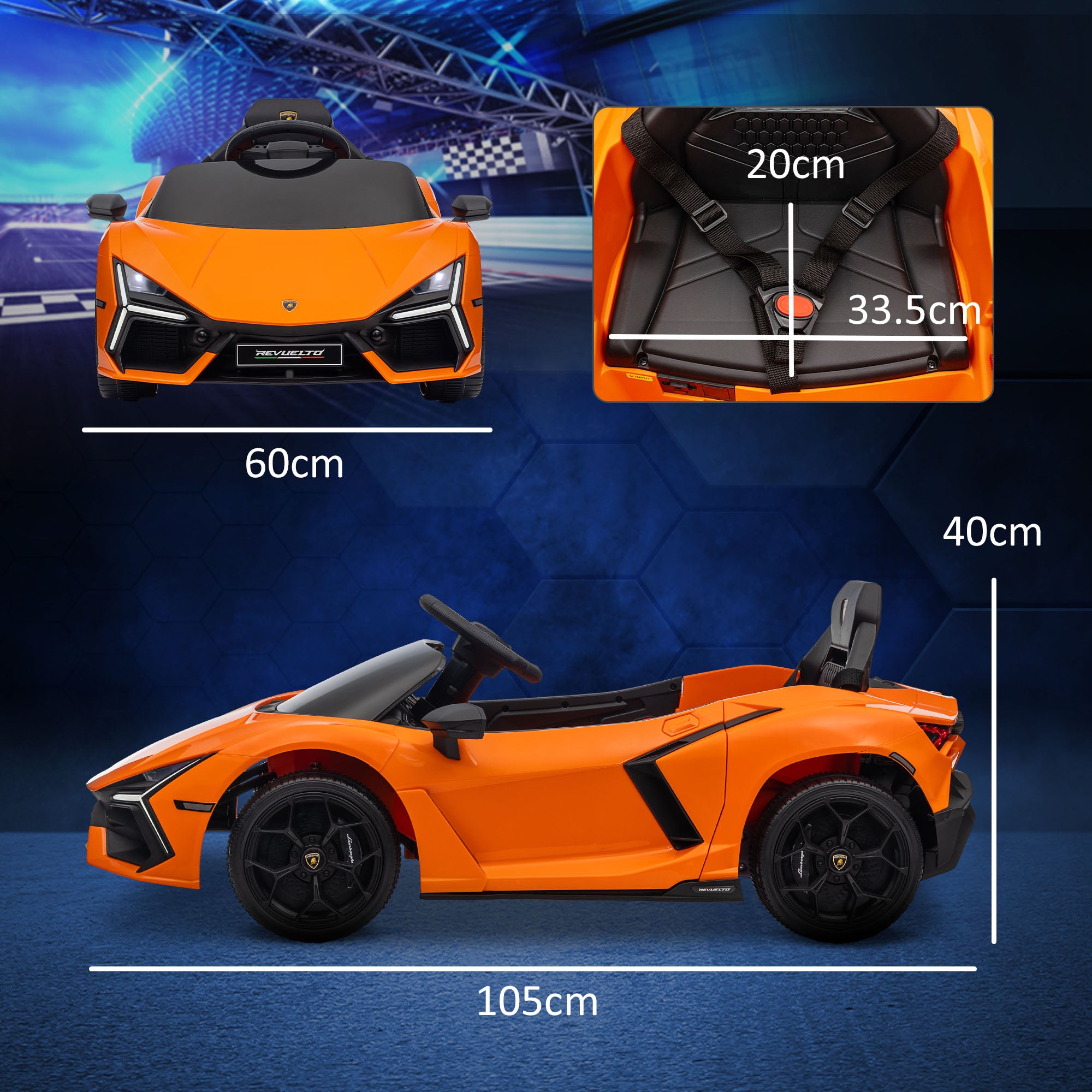 Lamborghini Revuelto Licensed 12V Ride on Car w/ Butterfly Doors, Transport Wheels, Suspension, Remote Control, Orange