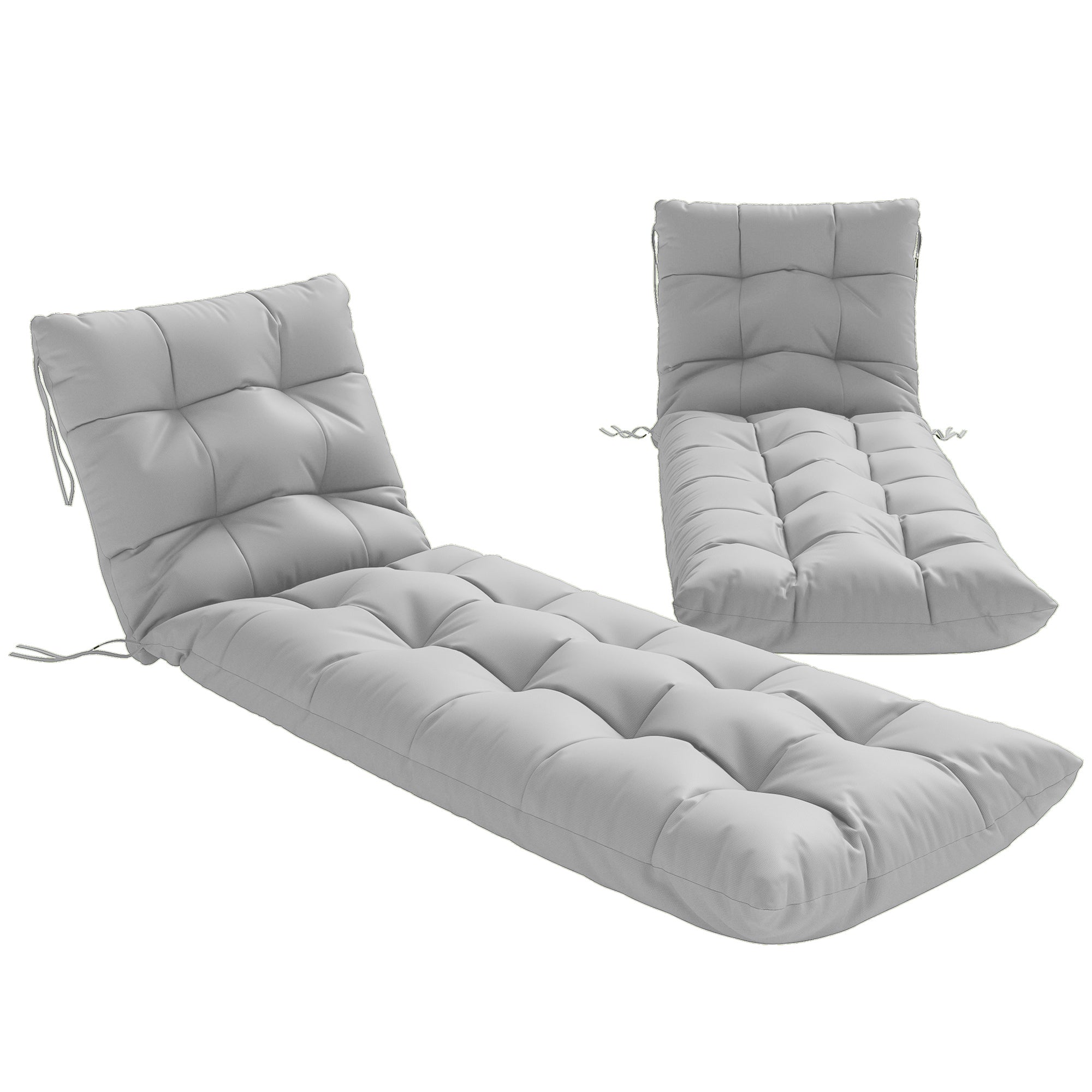 Sun Lounger Cushions Only, Garden Lounge Chair Cushions Set of 2, Sunbed Replacement Pads with 4 Ties, Light Grey